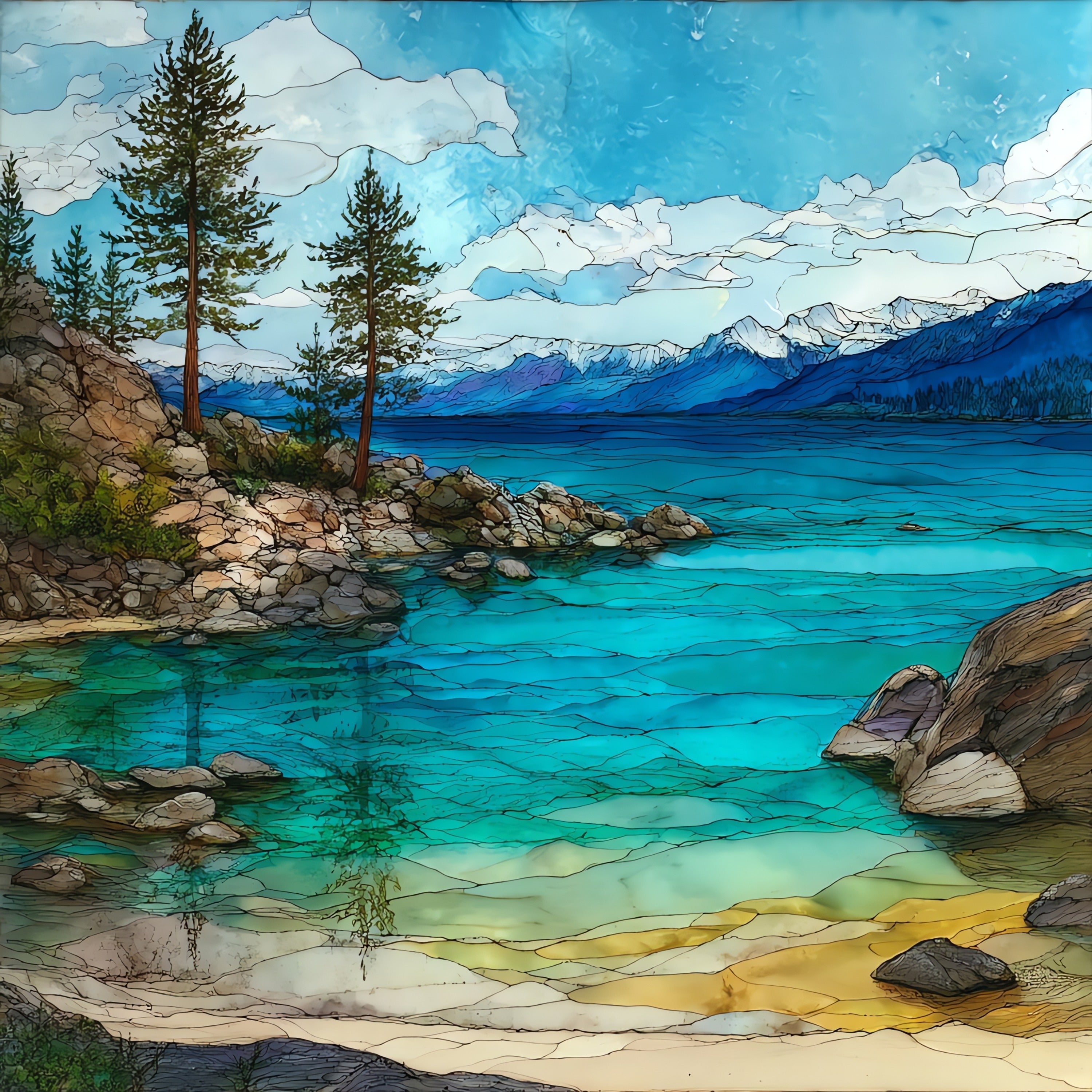 Sand Harbor turquoise cove on Lake Tahoe — ceramic art tile