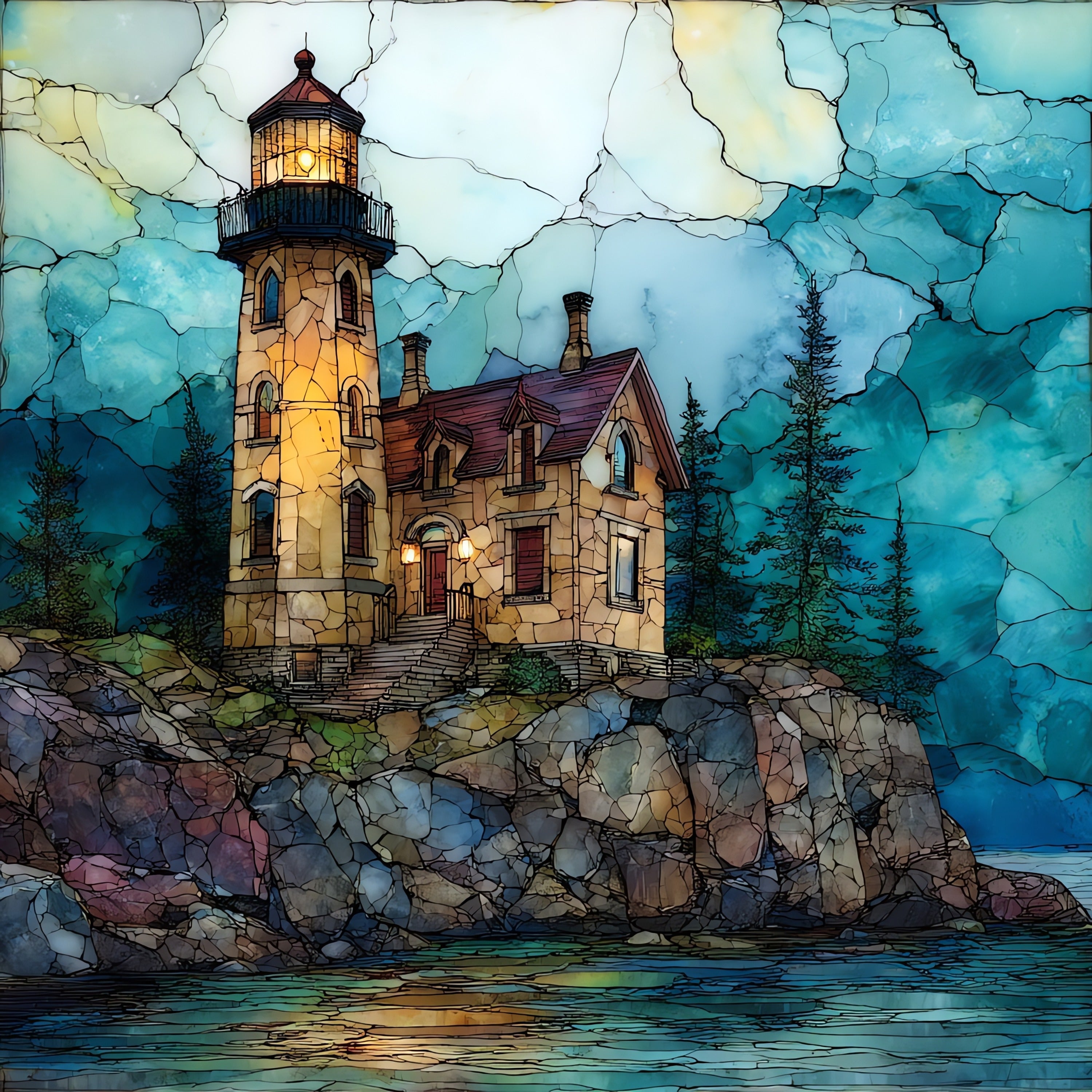 Eagle Harbor Lighthouse on the rocky — ceramic art tile