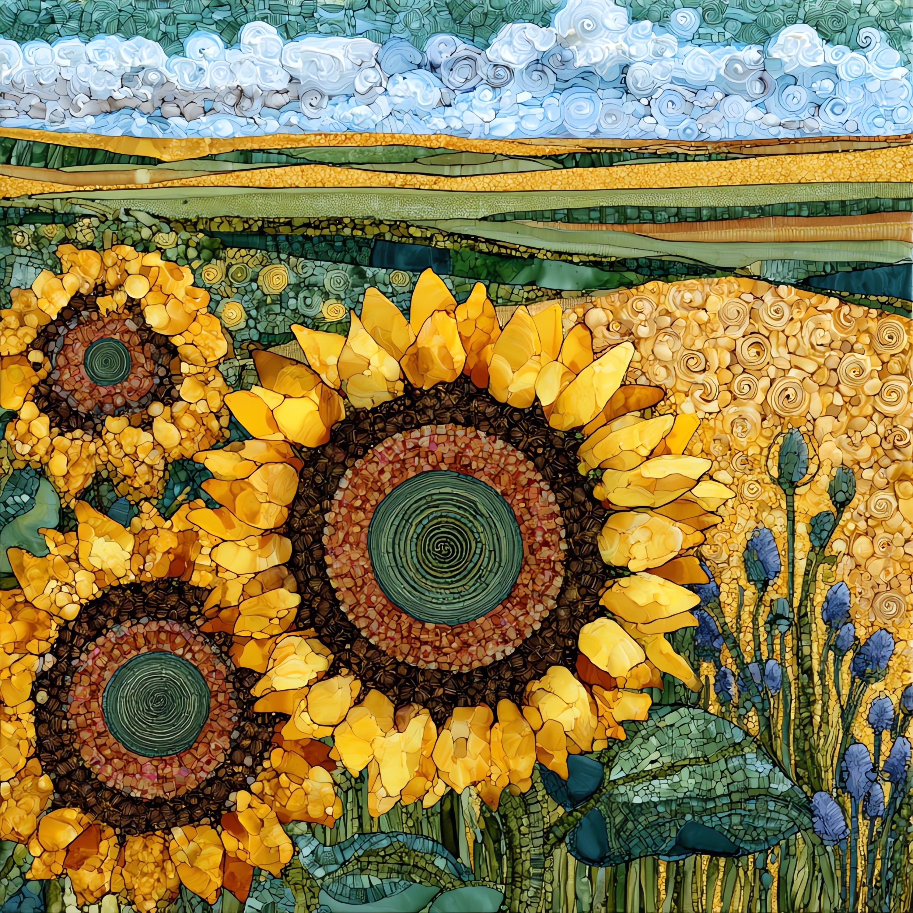 a North Dakota sunflower — ceramic art tile