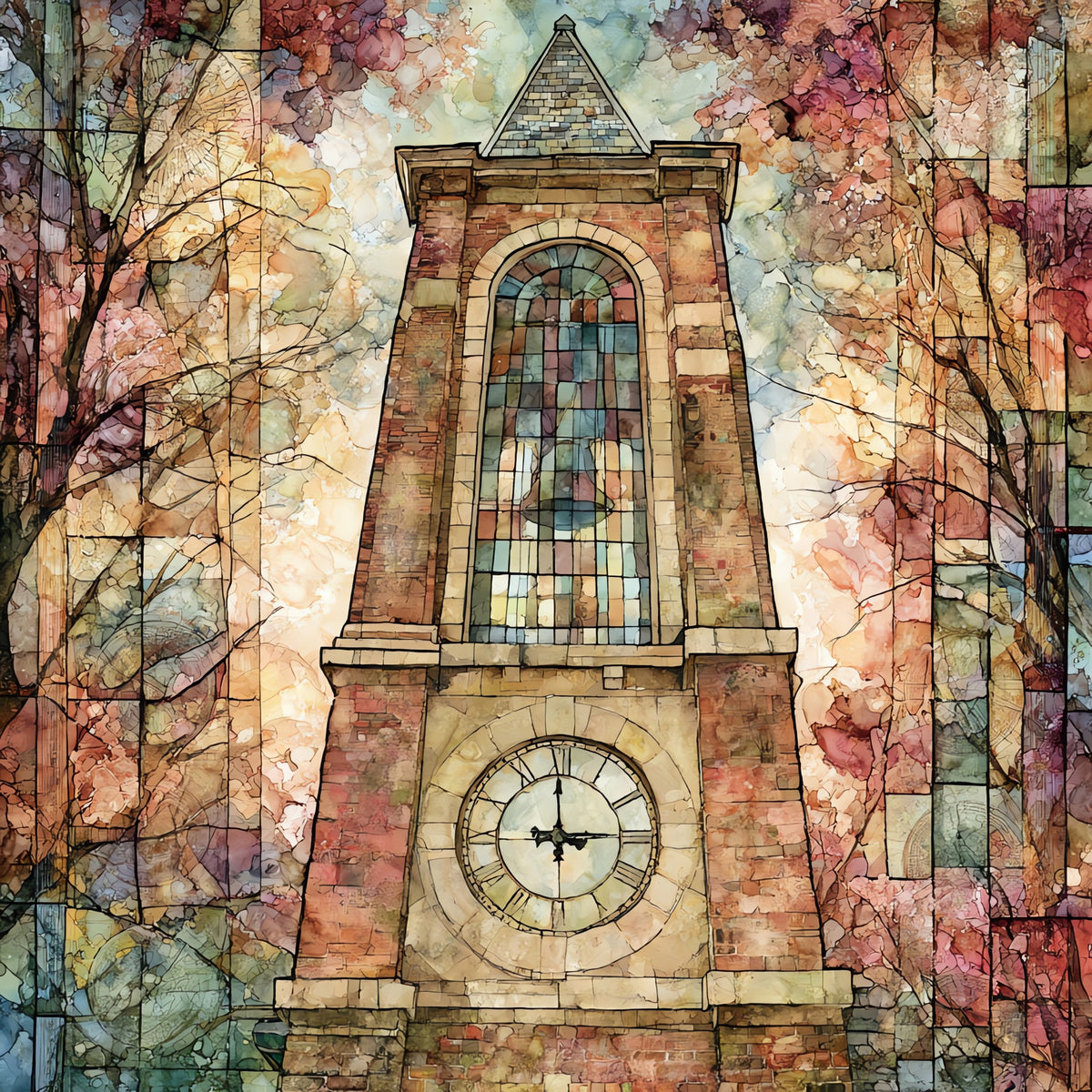the Purdue University Bell Tower in — ceramic art tile