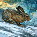 a snowshoe hare crouched — ceramic art tile