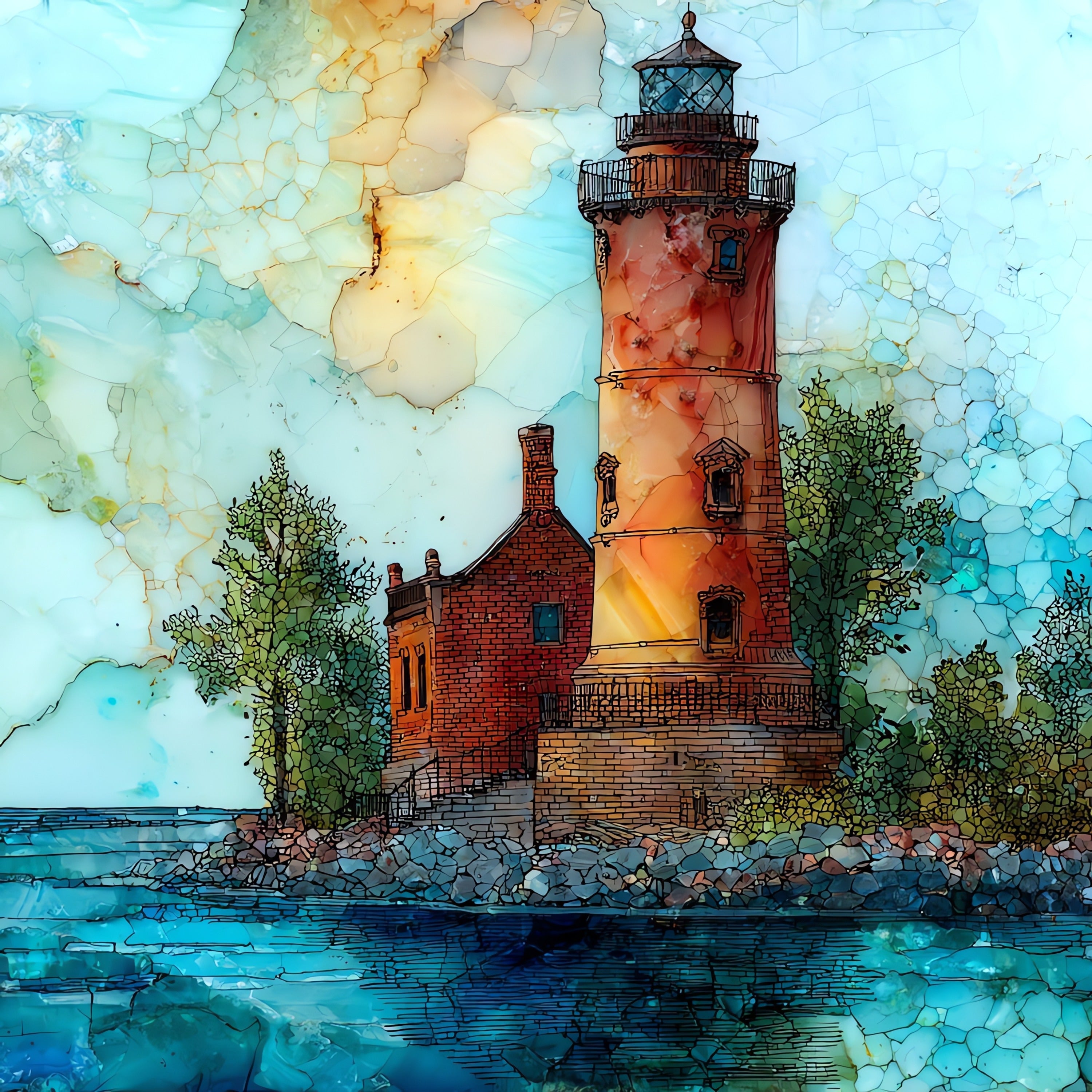 Old Mackinac Point Lighthouse — ceramic art tile