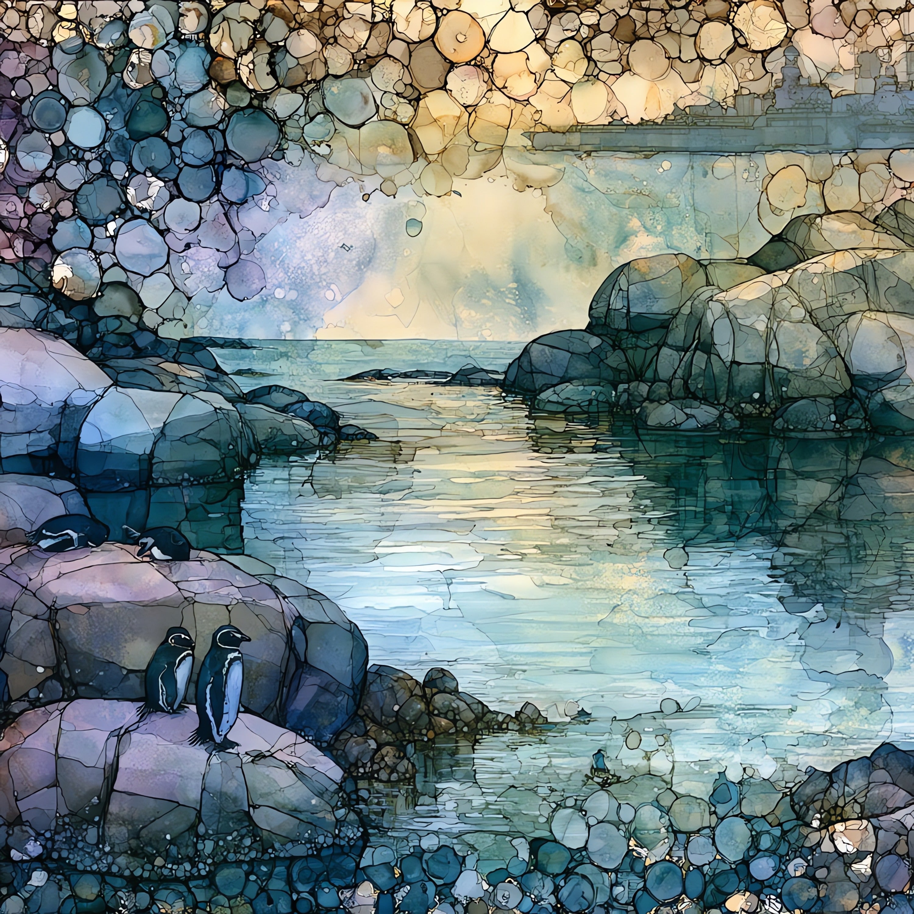a calm sheltered swimming — ceramic art tile