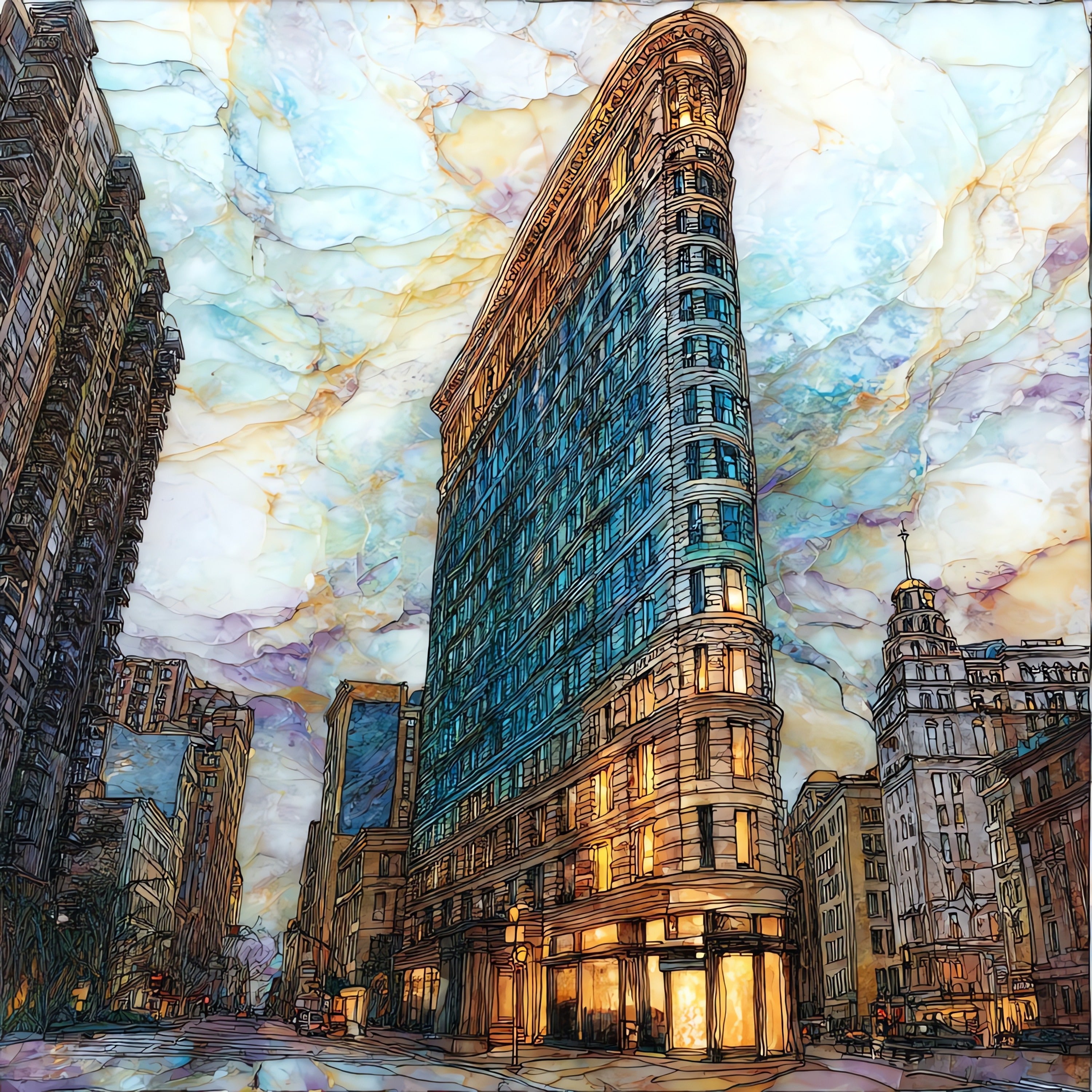 the Flatiron Building wedged — ceramic art tile