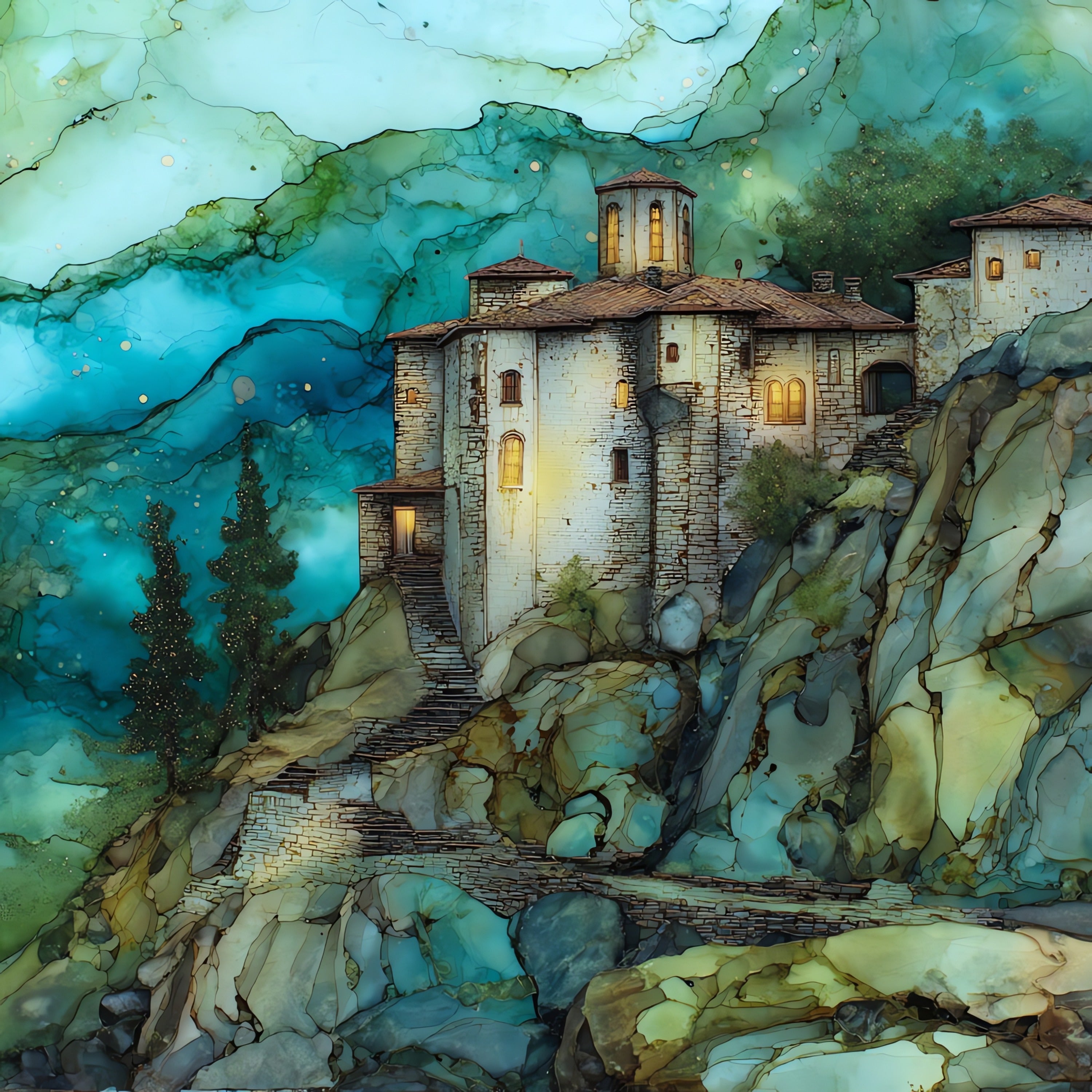 Roussanou Monastery — ceramic art tile