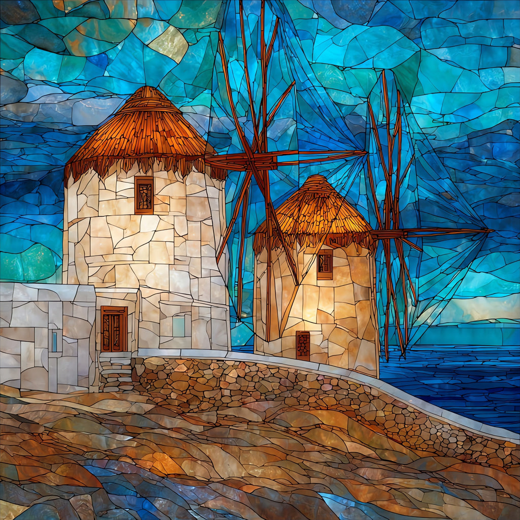 Mykonos Windmills — ceramic art tile