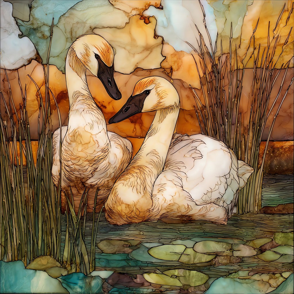 Trumpeter Swans on a — ceramic art tile