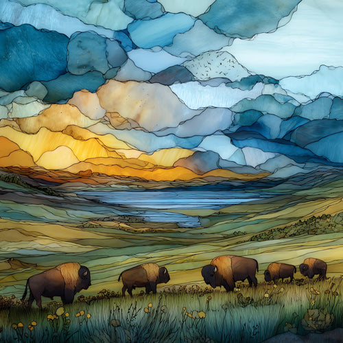 a bison herd — ceramic art tile