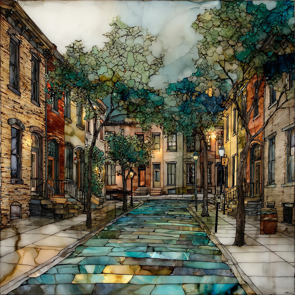 a Fells Point Belgian block street — ceramic art tile