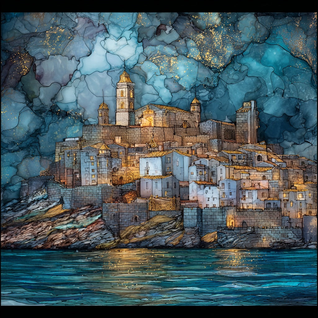 Peniscola Castle Old Town on the Sea — ceramic art tile
