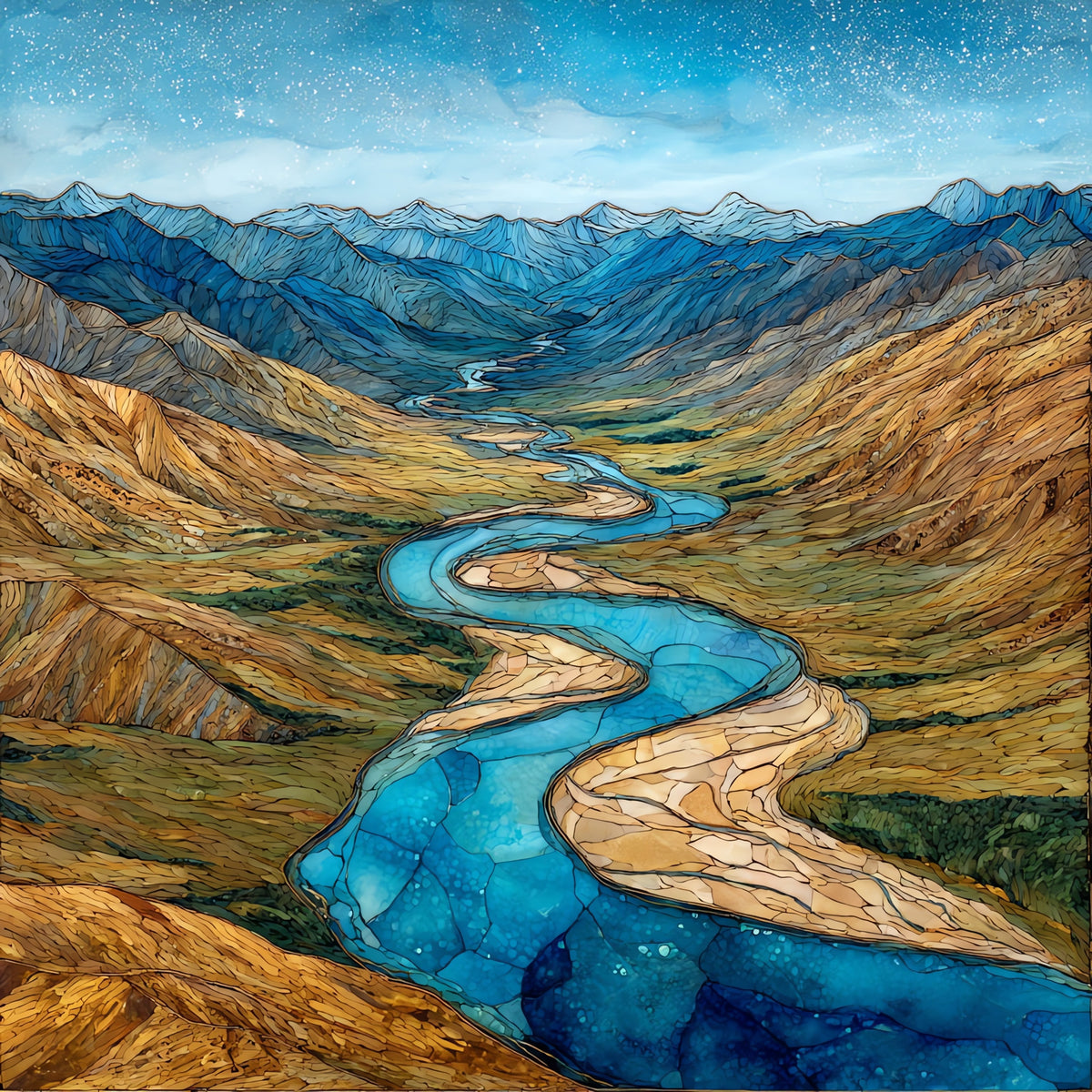 the Noatak River braided valley in — ceramic art tile