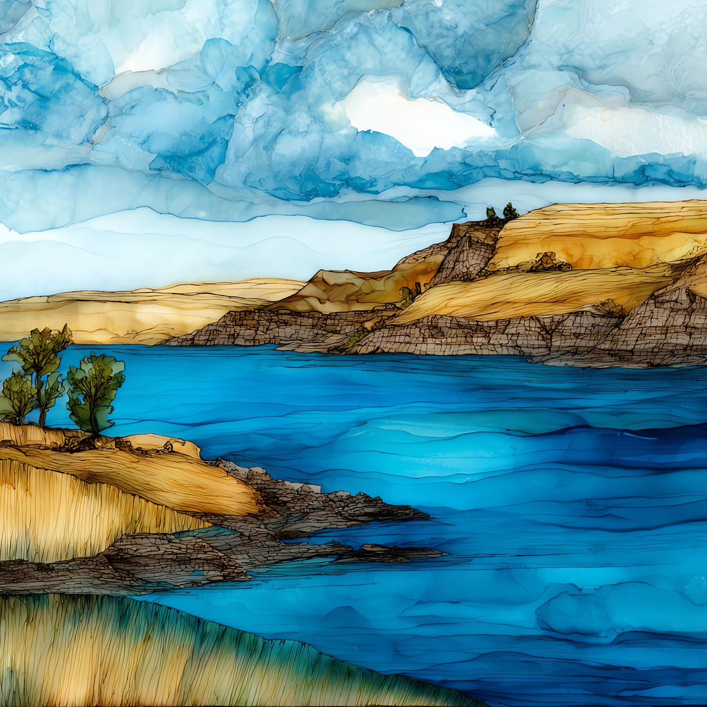 Lake Sharpe shoreline on — ceramic art tile