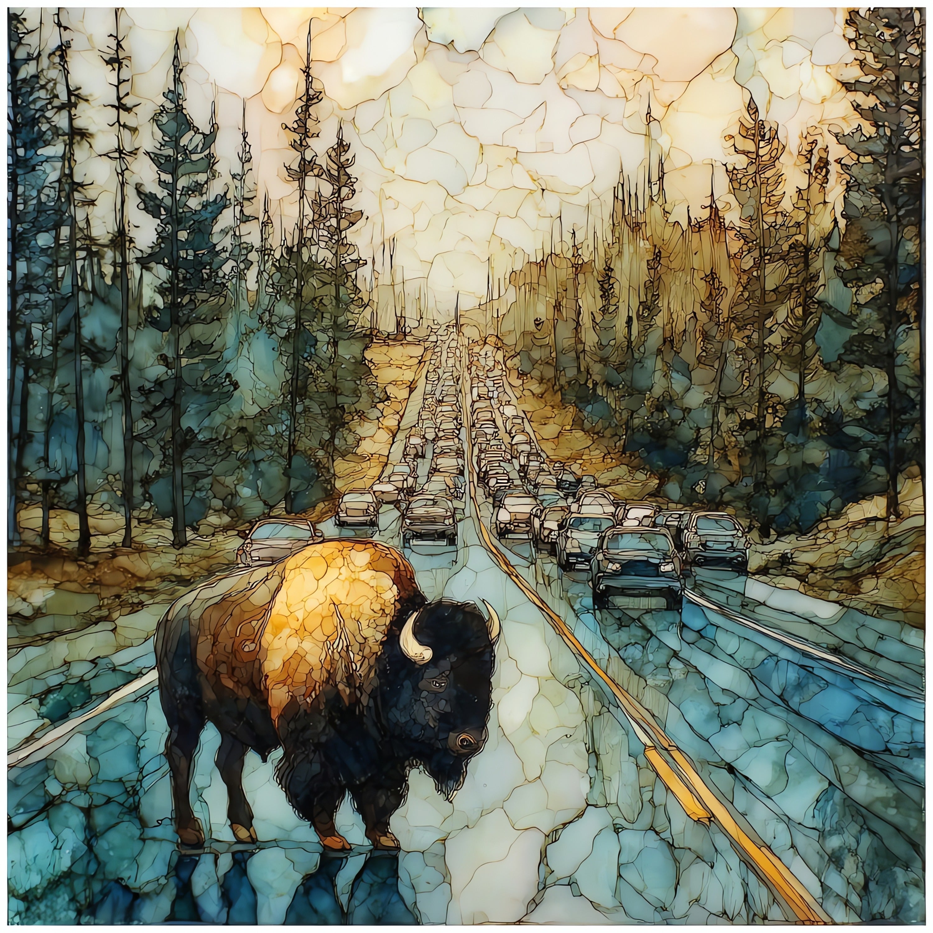 a Yellowstone bison bull — ceramic art tile