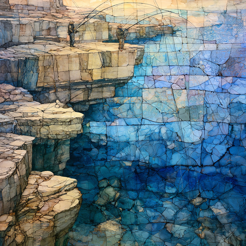 anglers standing on high — ceramic art tile