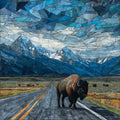 a Yellowstone bison bull crossing the — ceramic art tile