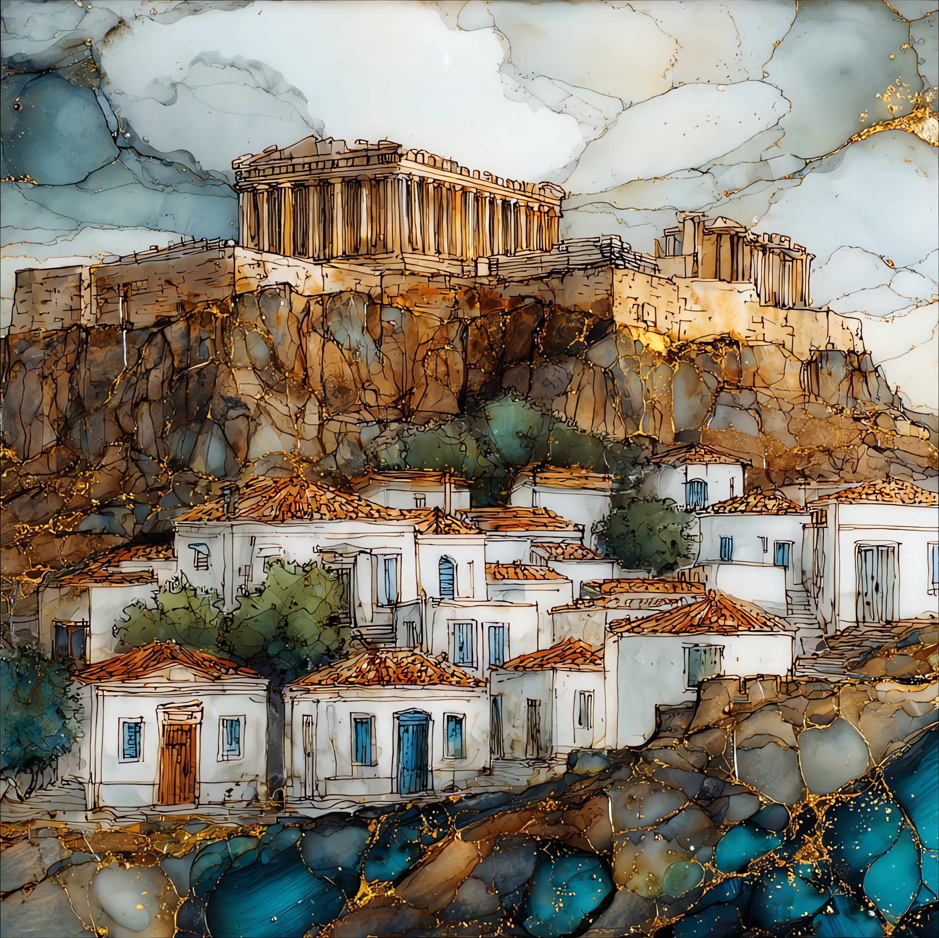 Lindos Acropolis — ceramic art tile