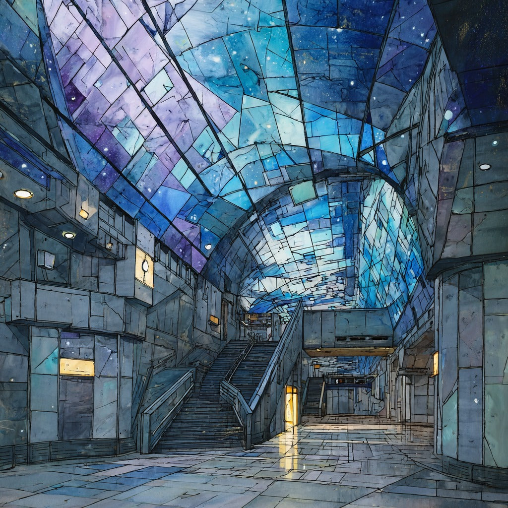 Kyoto Station Futuristic Atrium — ceramic art tile