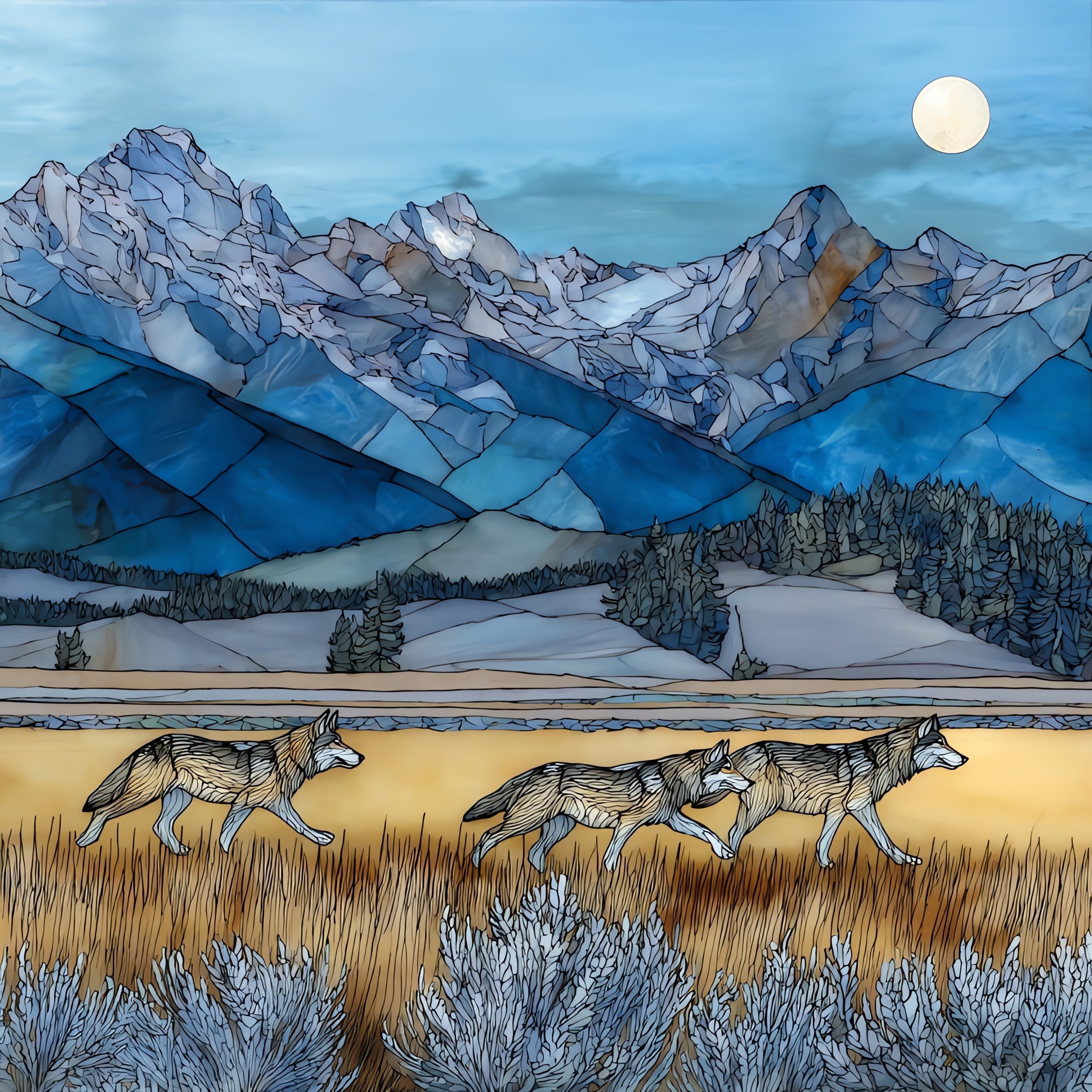 a gray wolf pack — ceramic art tile