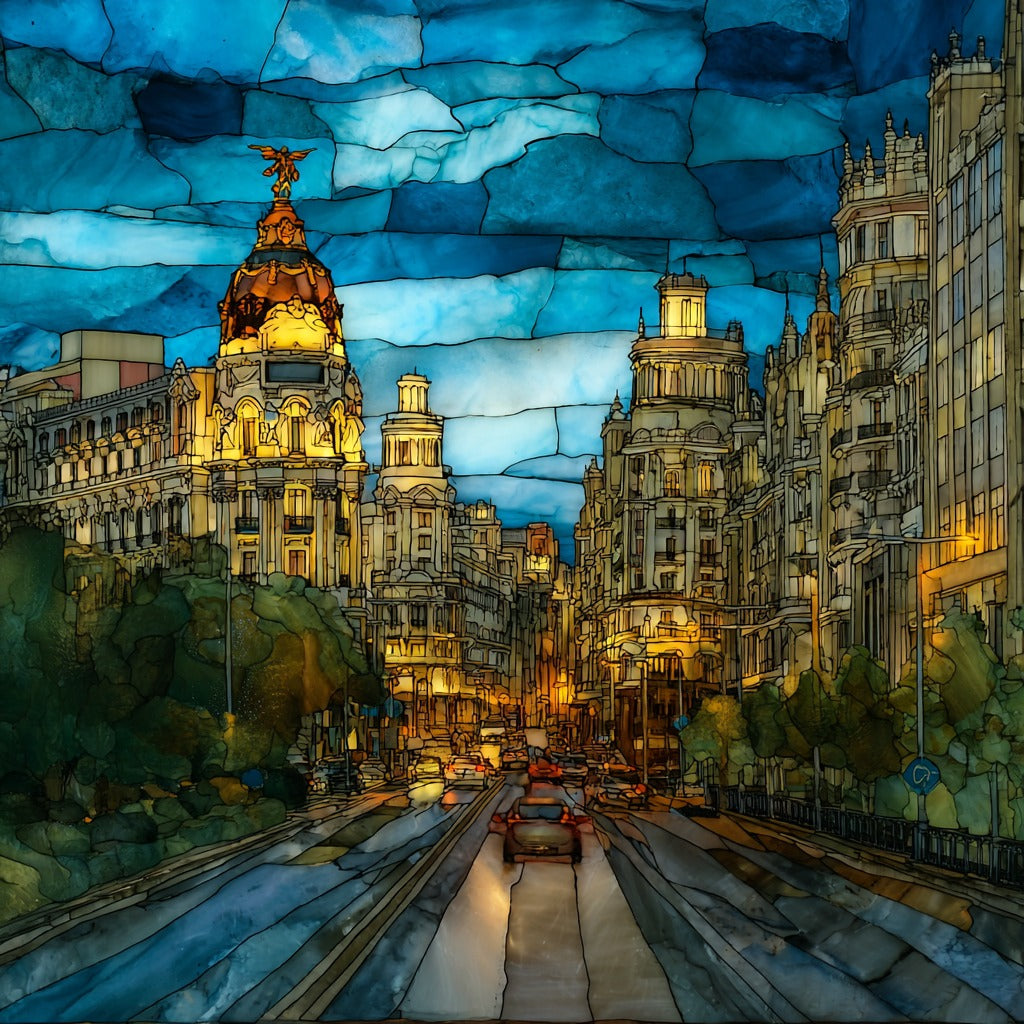 Gran Via Boulevard Skyline — ceramic art tile