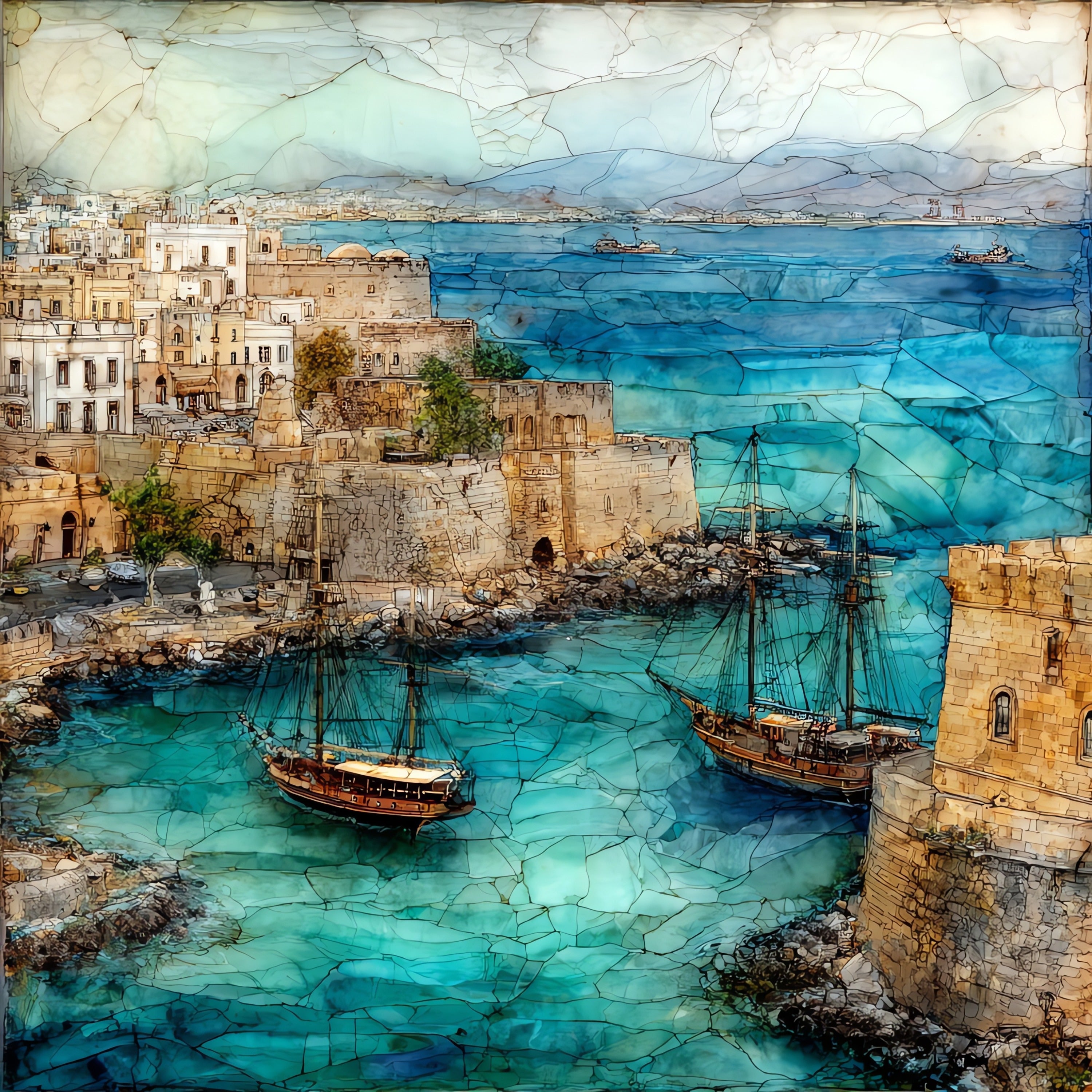 Heraklion Venetian Harbor — ceramic art tile