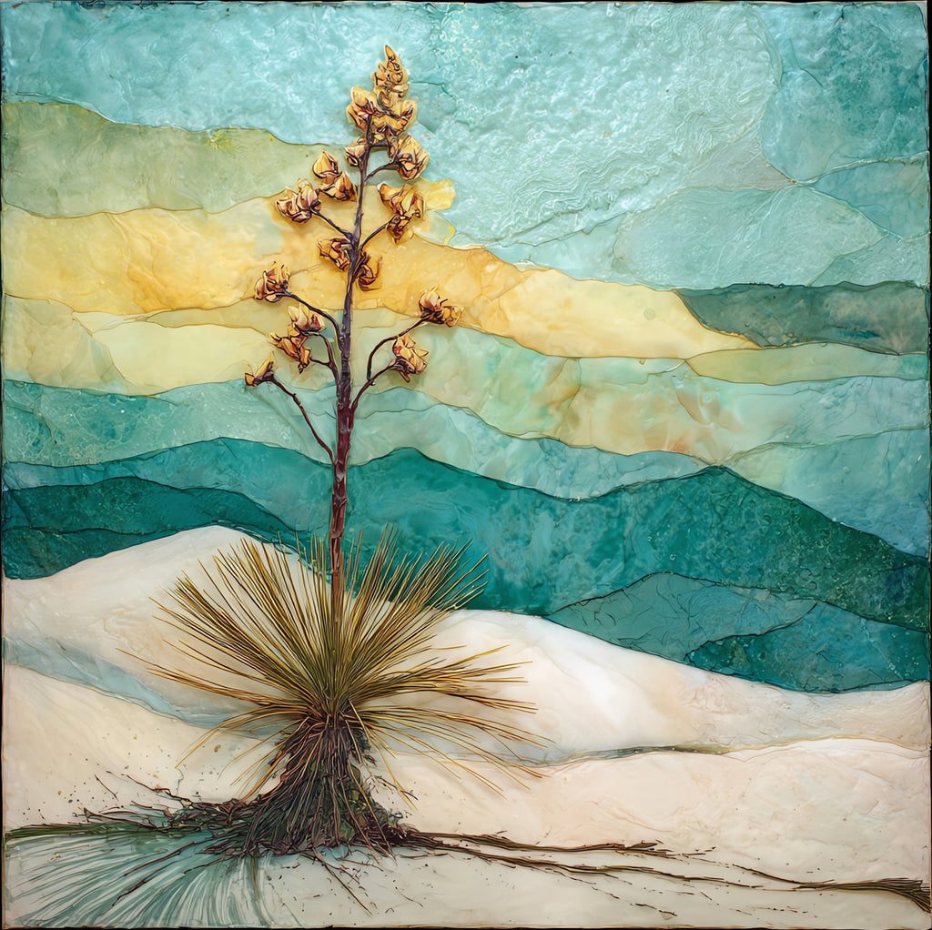 a soaptree yucca on a White — ceramic art tile