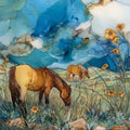 Assateague wild ponies on — ceramic art tile