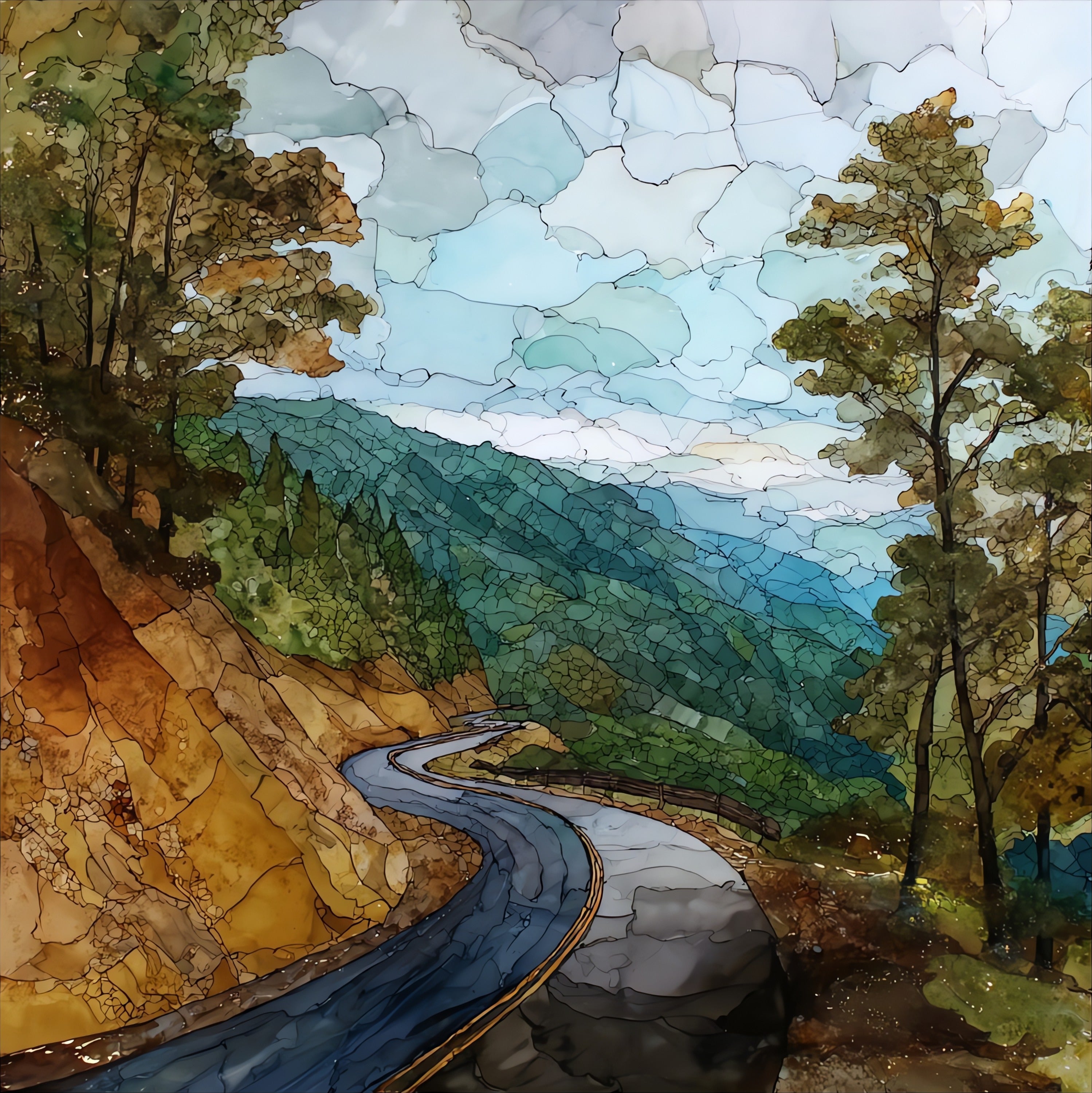the Talimena Scenic Byway winding — ceramic art tile