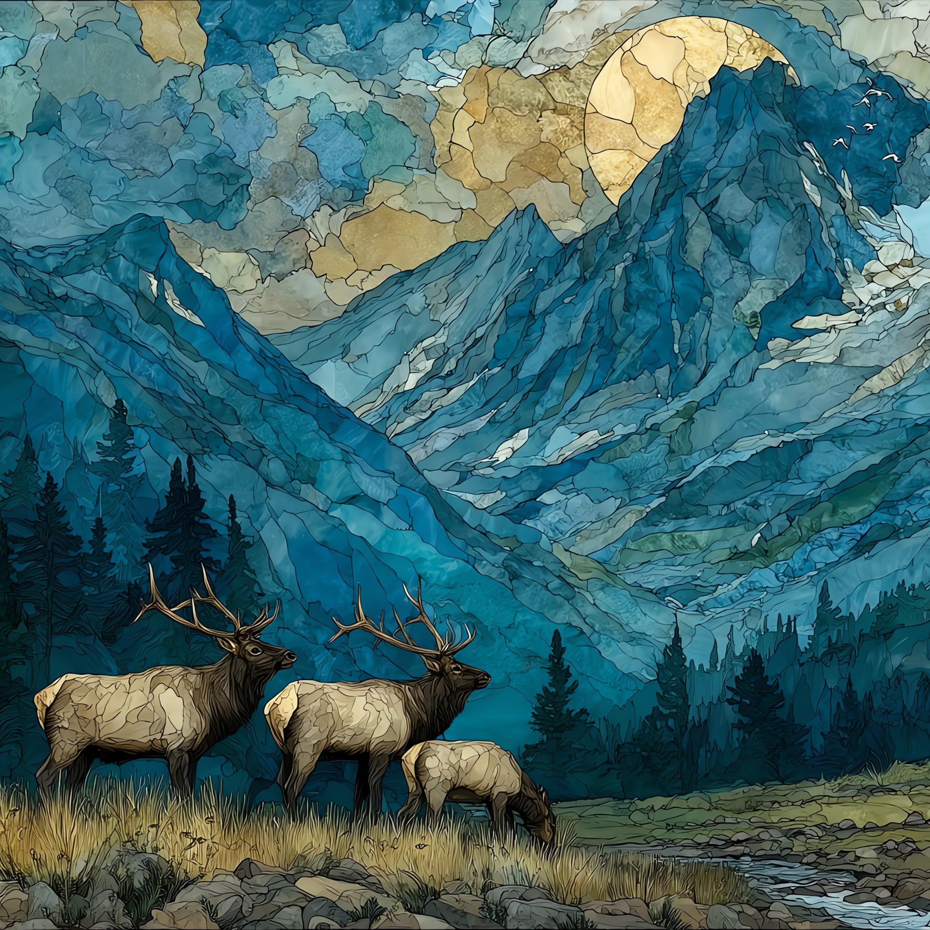 an elk herd in — ceramic art tile
