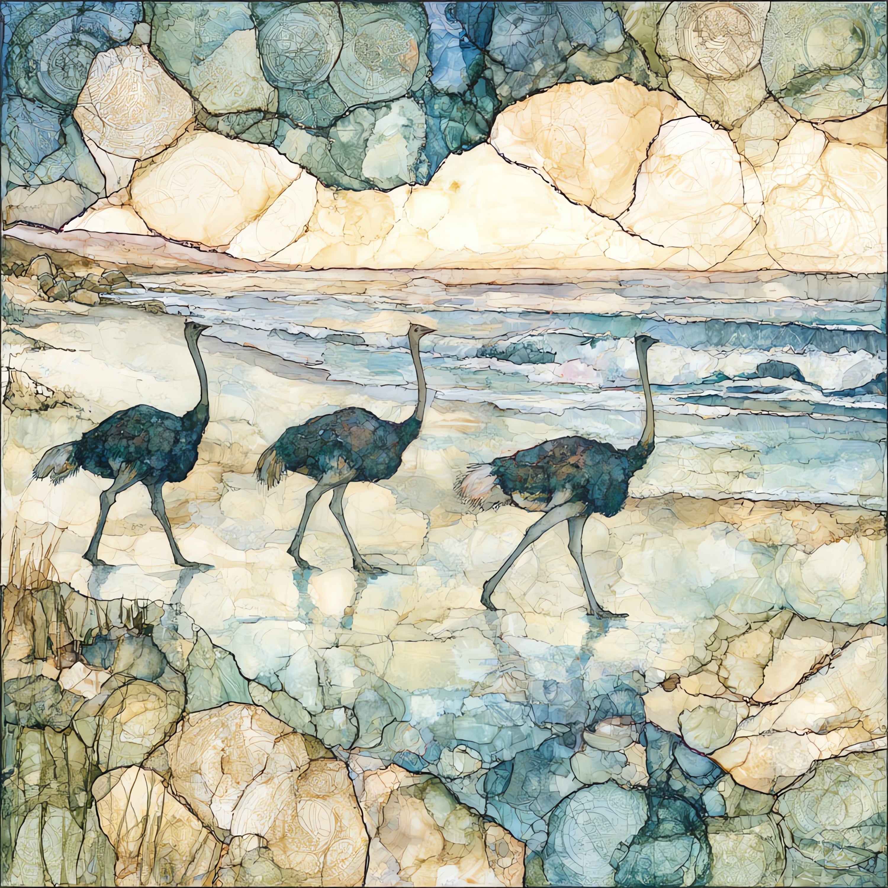 ostriches walking near the — ceramic art tile