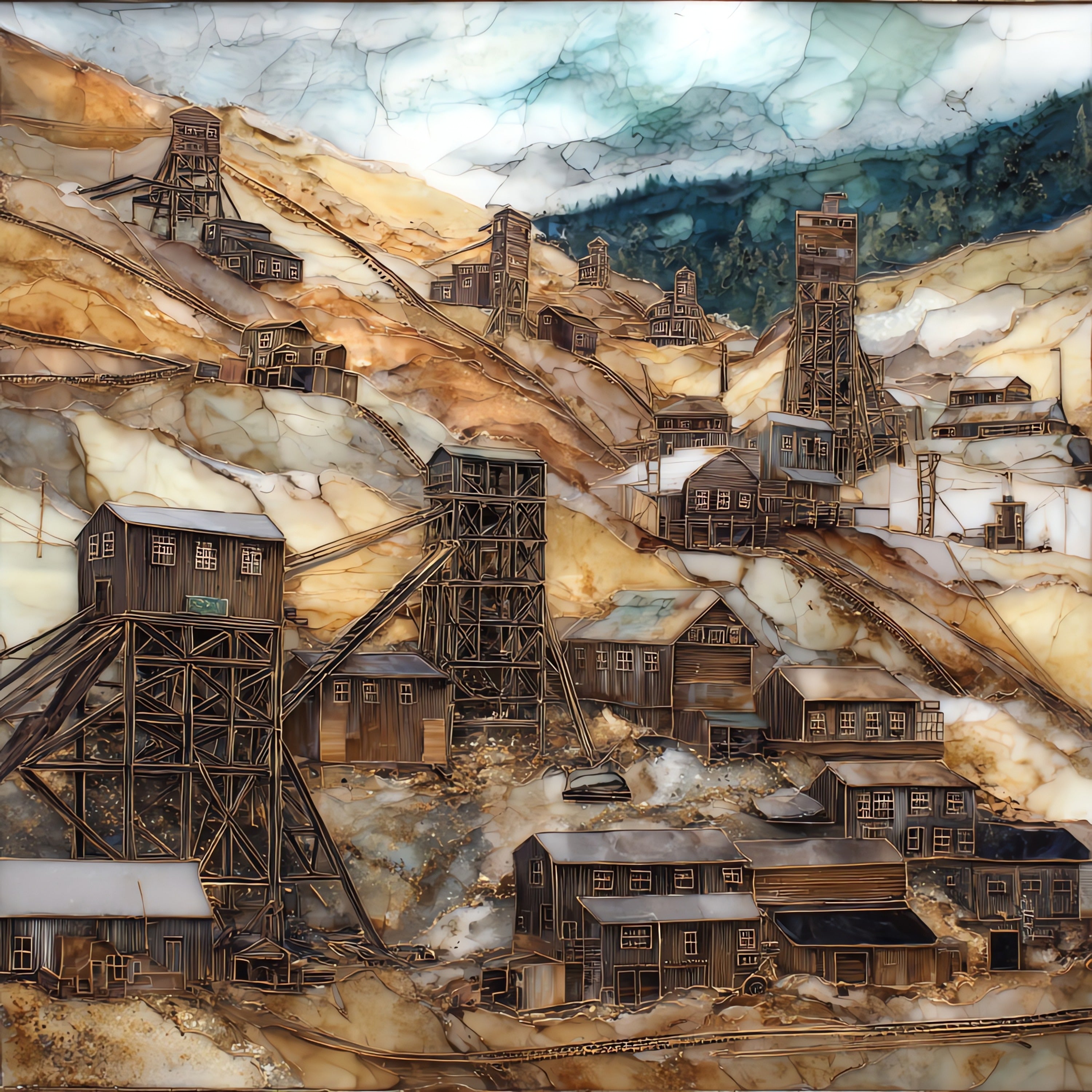 Cripple Creek headframes Front Range — ceramic art tile