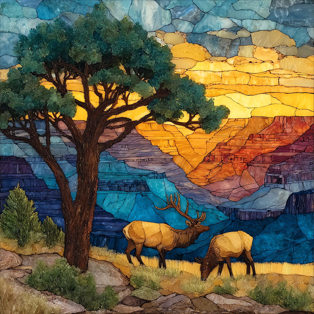 elk grazing — ceramic art tile