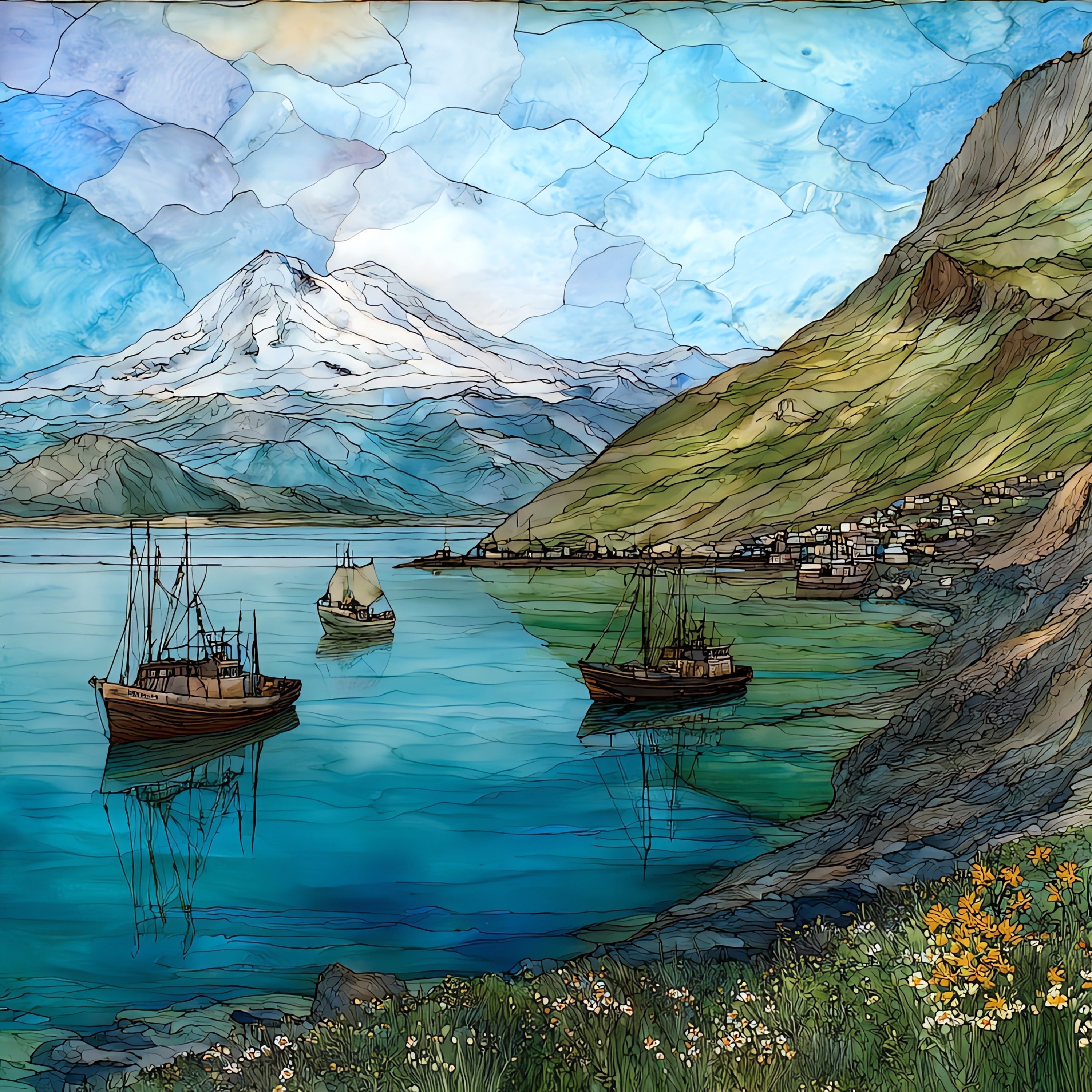 Dutch Harbor on Unalaska Island — ceramic art tile