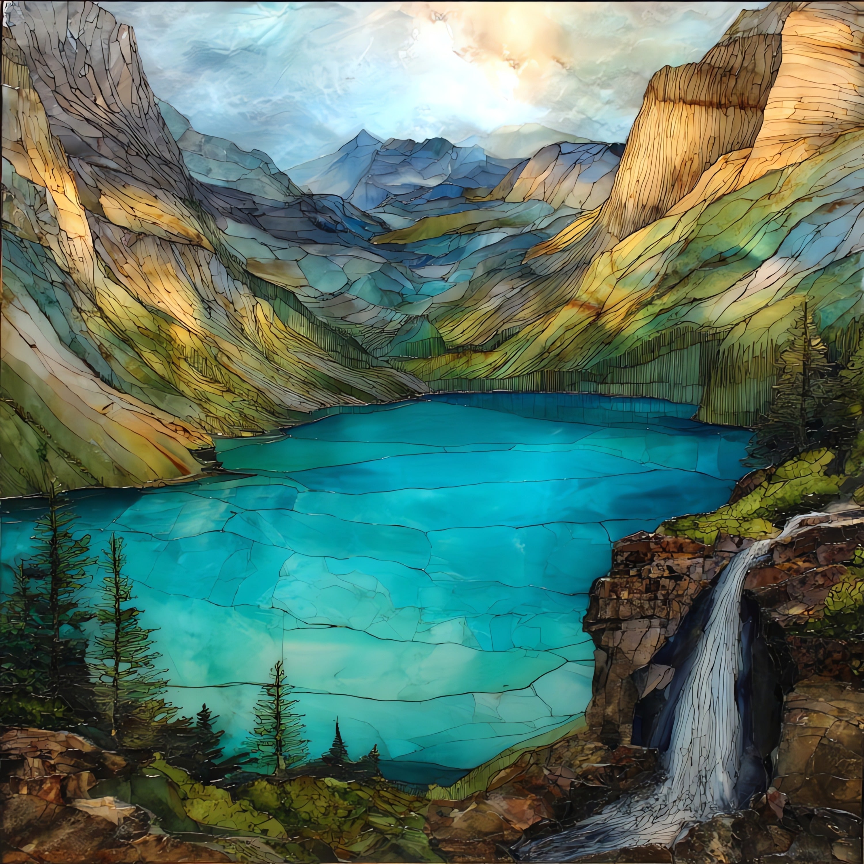Grinnell Lake's turquoise glacial — ceramic art tile