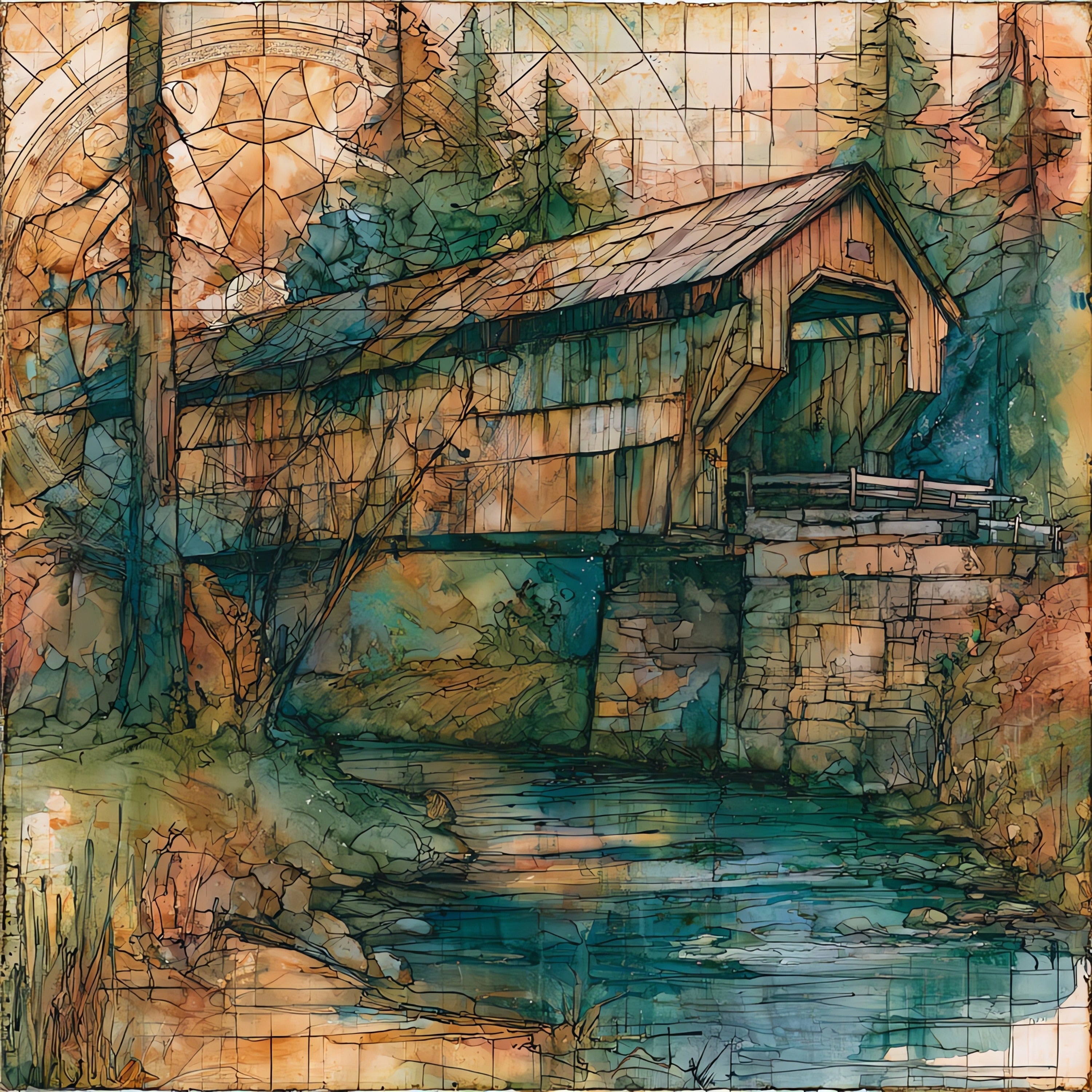 Cedar Covered Bridge — ceramic art tile