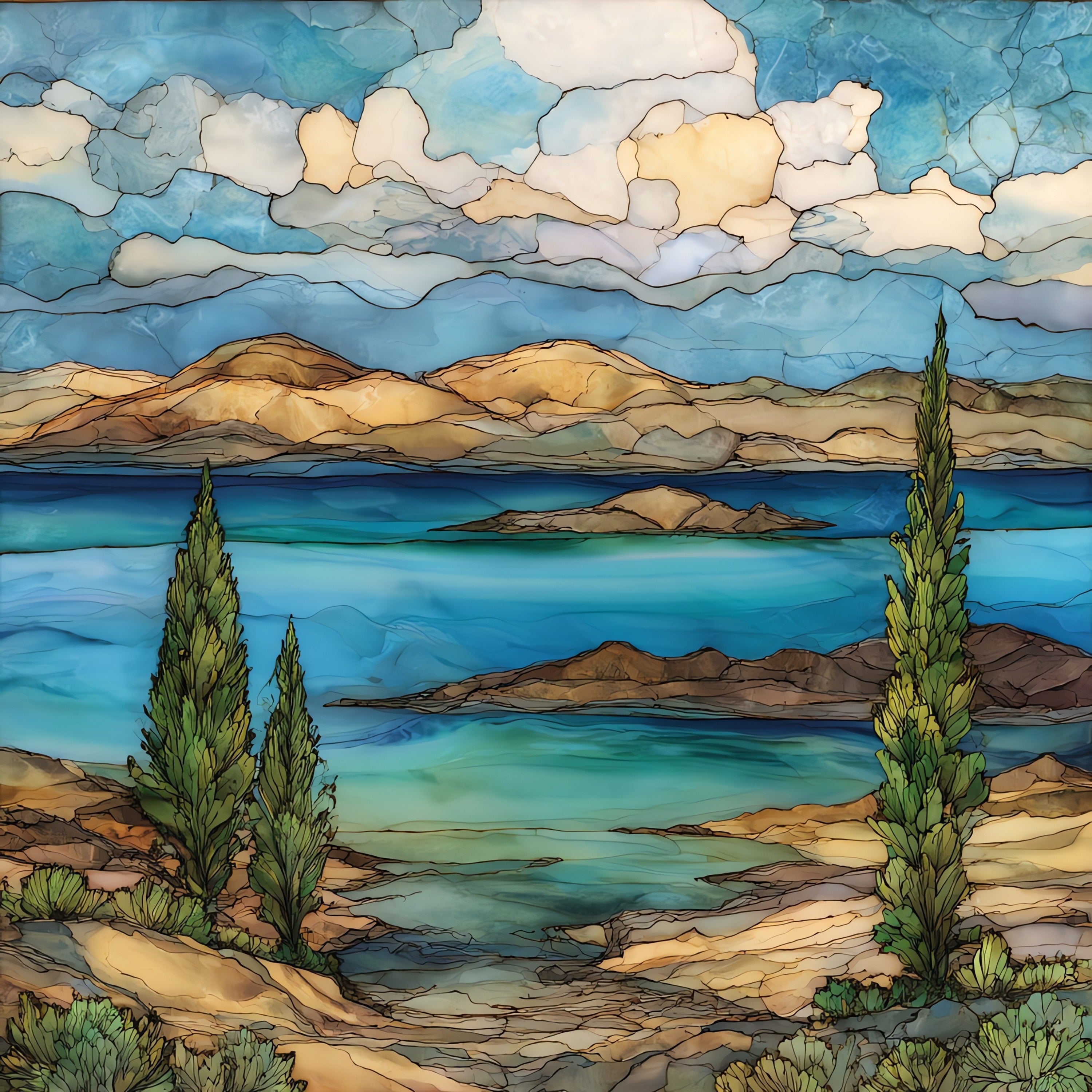 Lahontan Reservoir — ceramic art tile