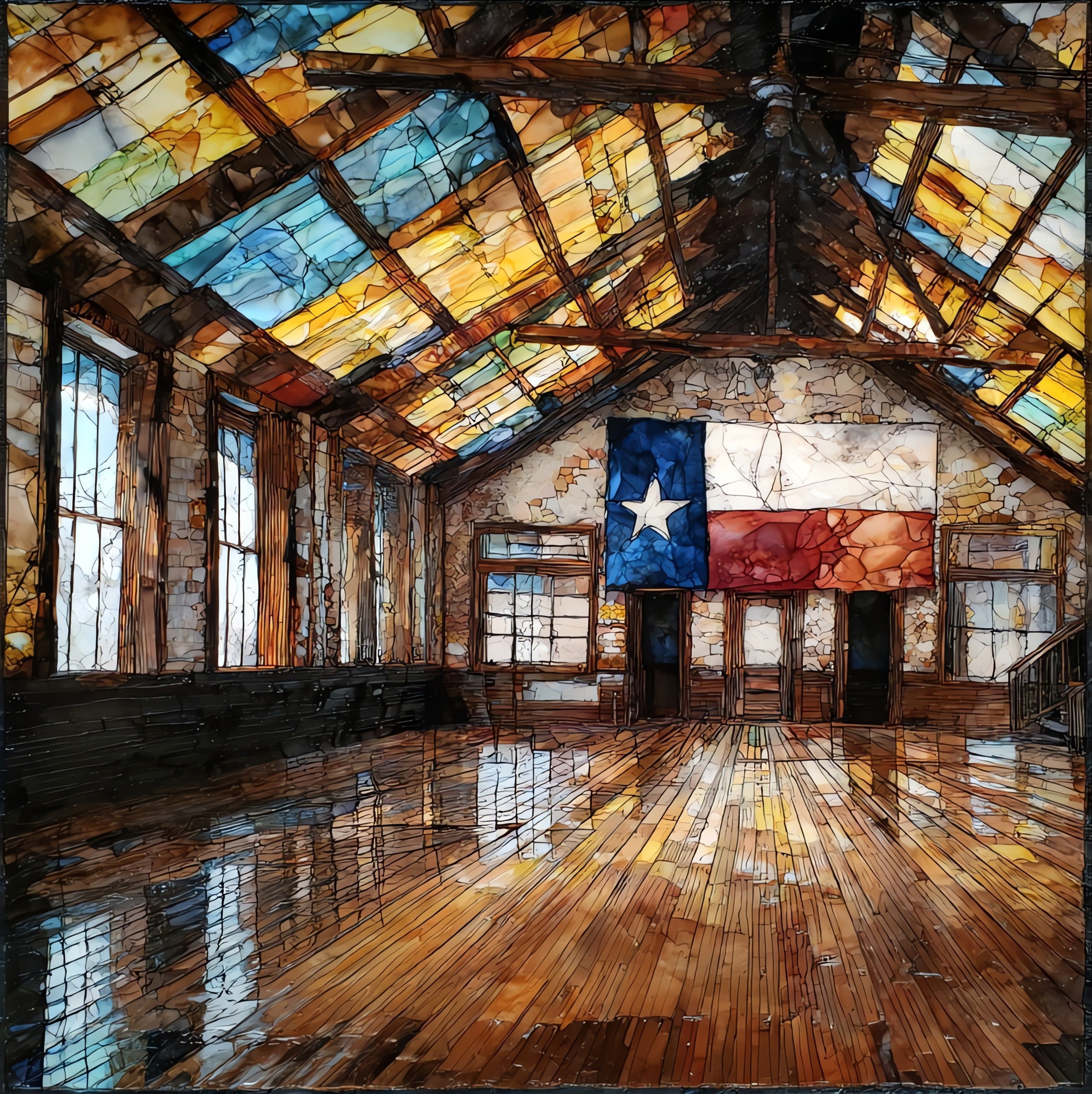 Gruene historic dance hall and Comal — ceramic art tile