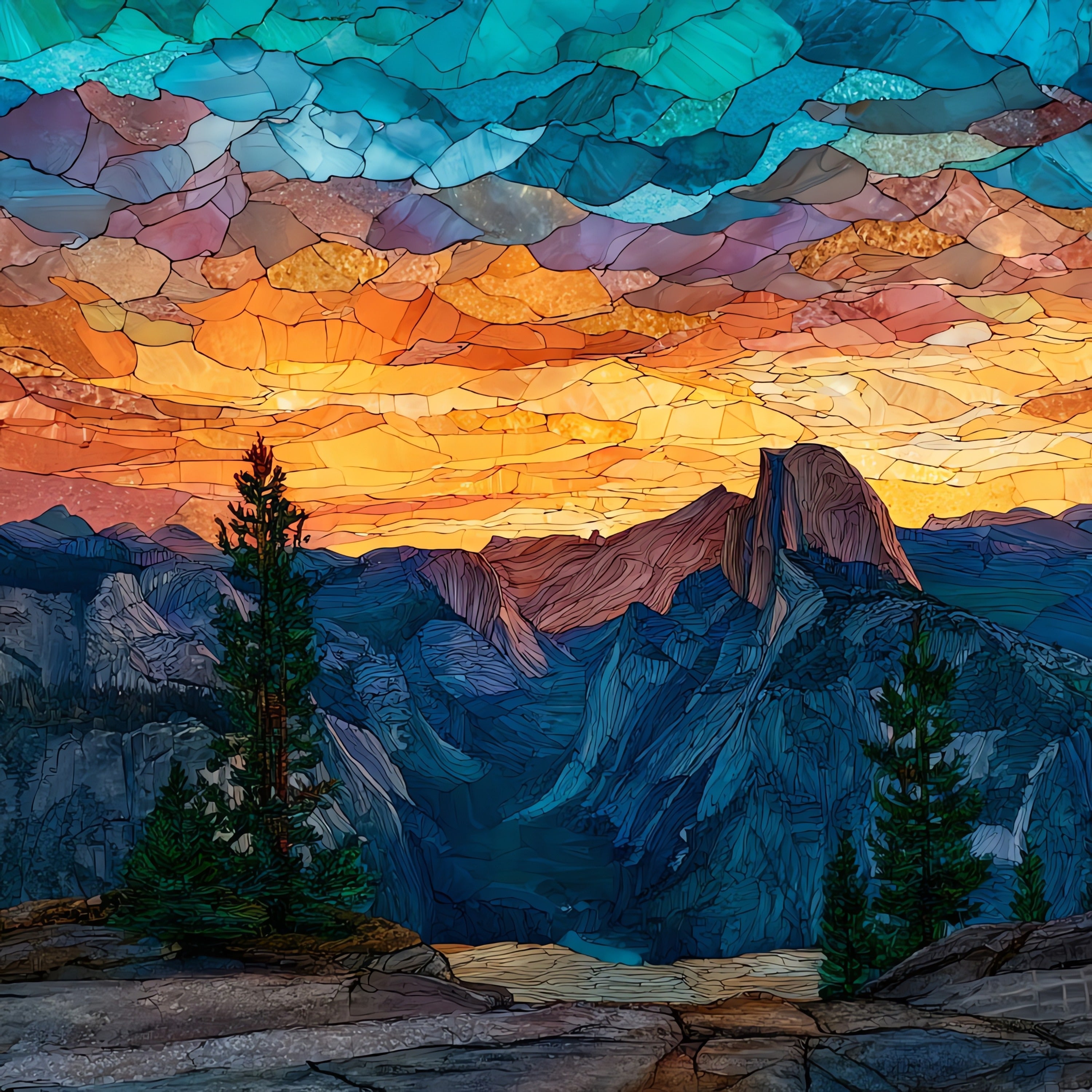 Glacier Point Panorama Sunset — ceramic art tile