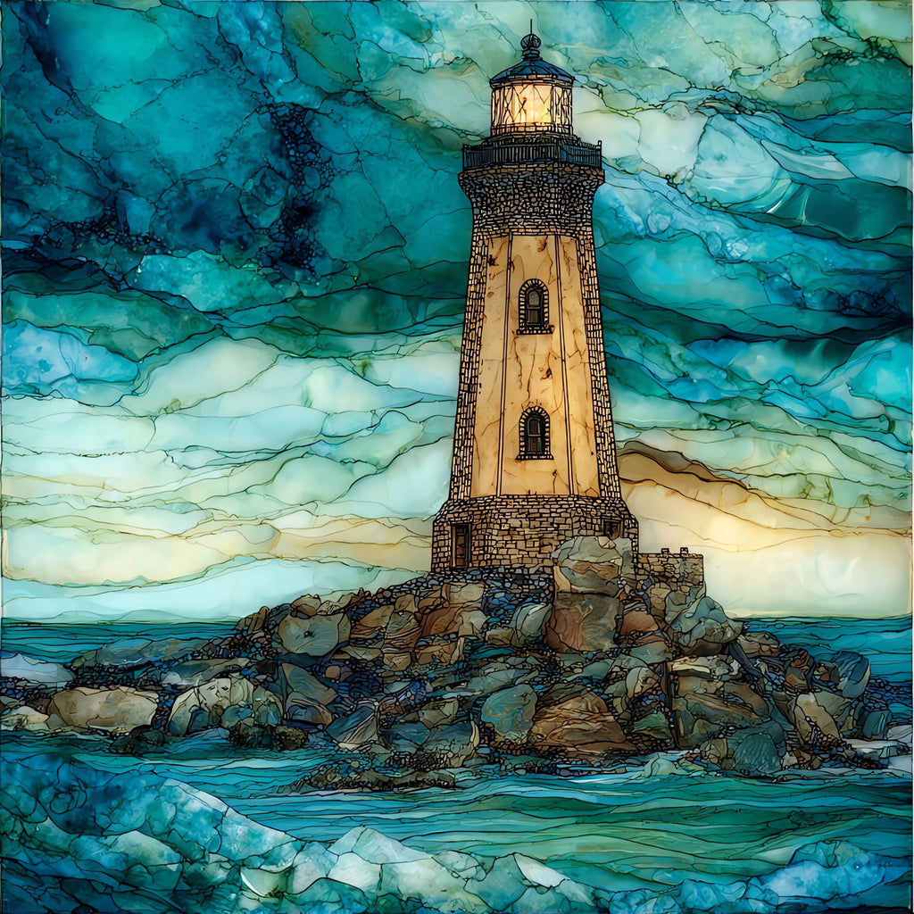 Sakonnet Point Lighthouse offshore — ceramic art tile