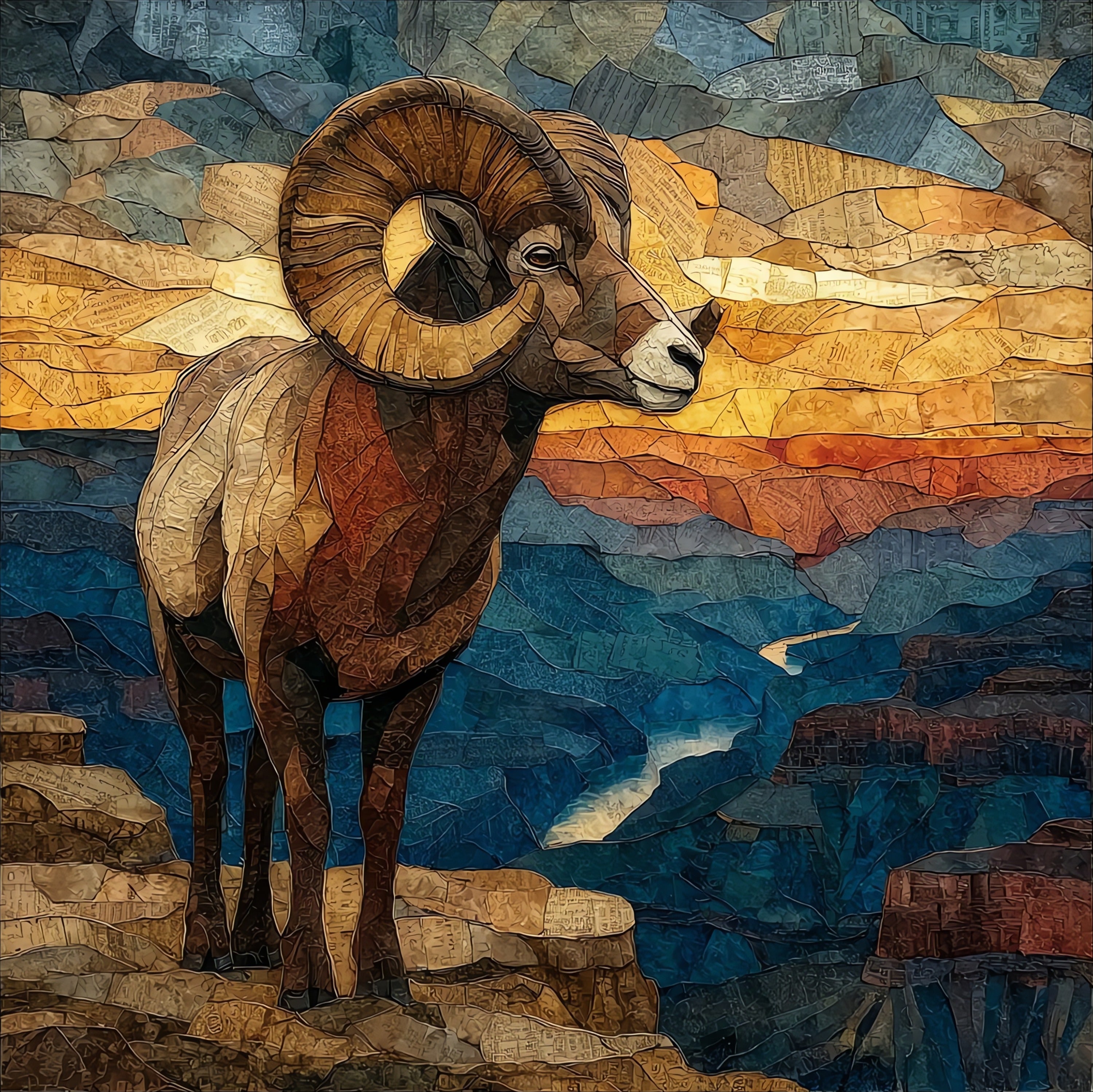 a bighorn sheep on a Grand — ceramic art tile