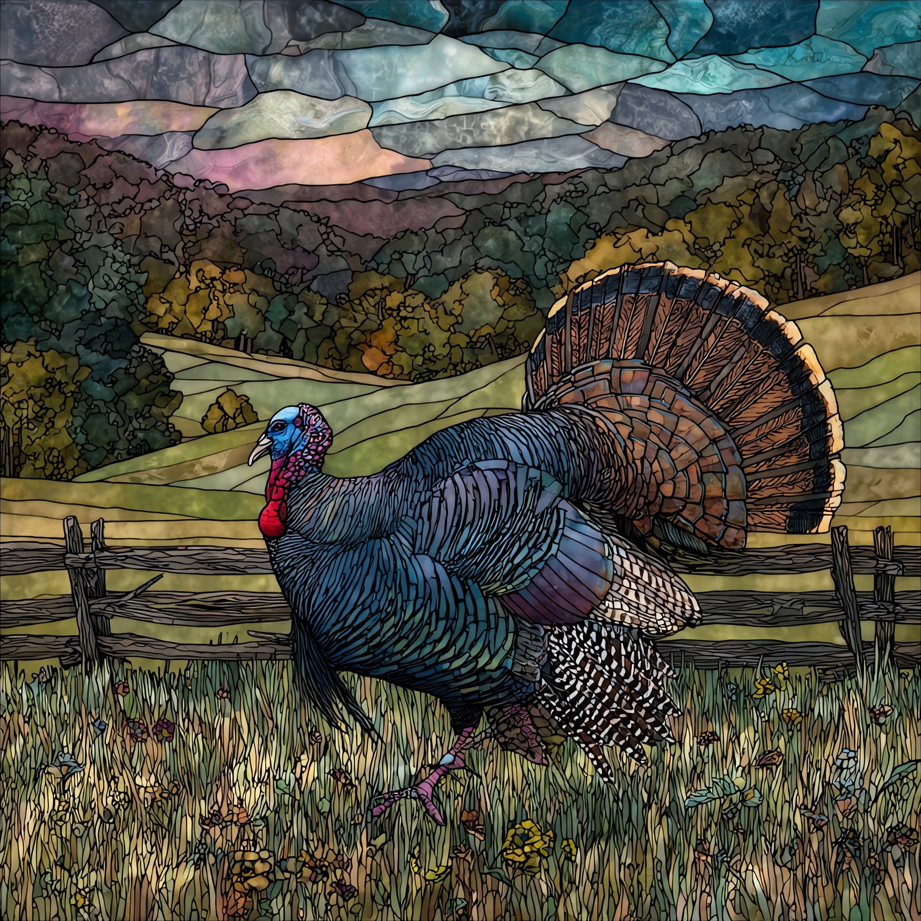 a wild tom turkey strutting in — ceramic art tile