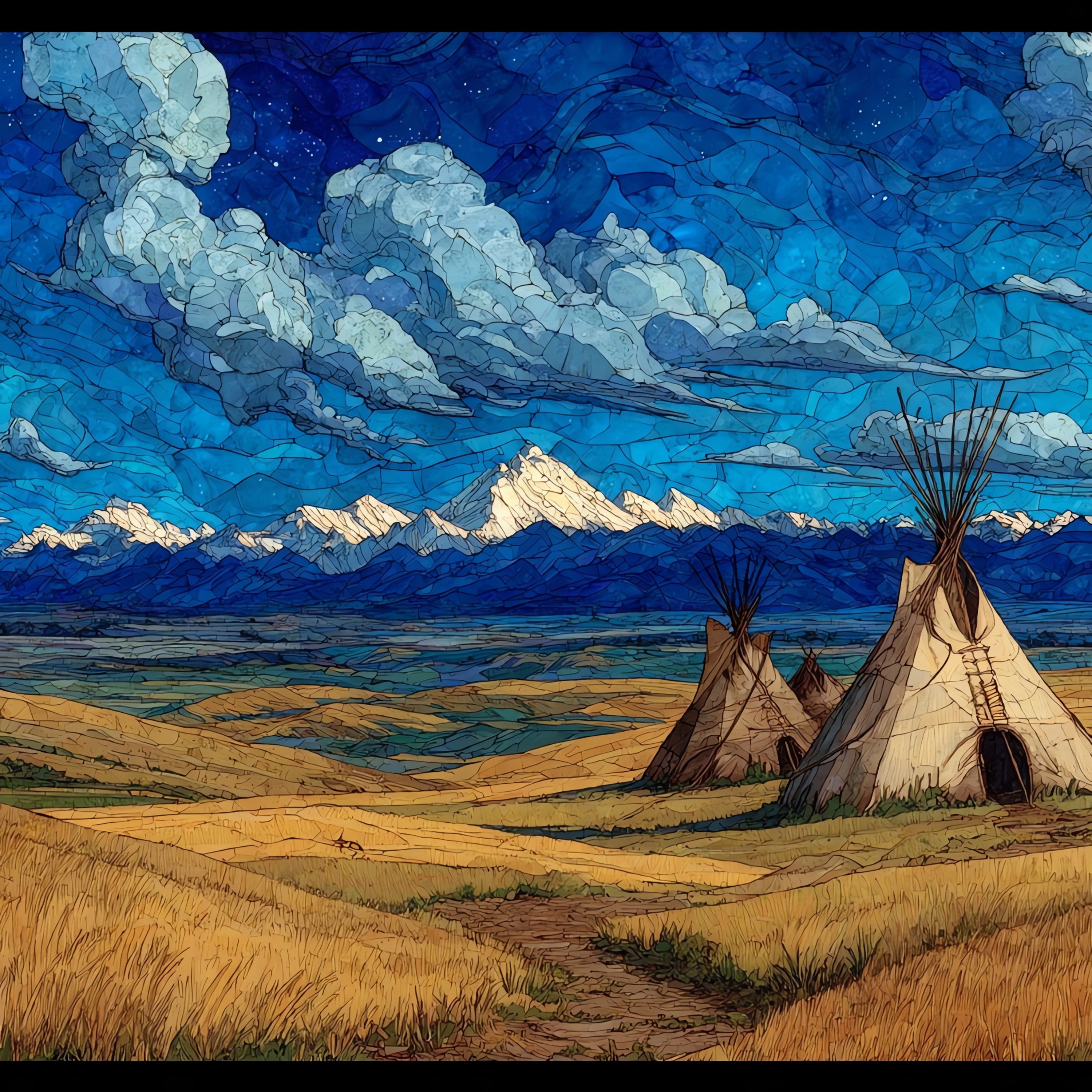 Blackfeet ancestral homeland panorama — ceramic art tile