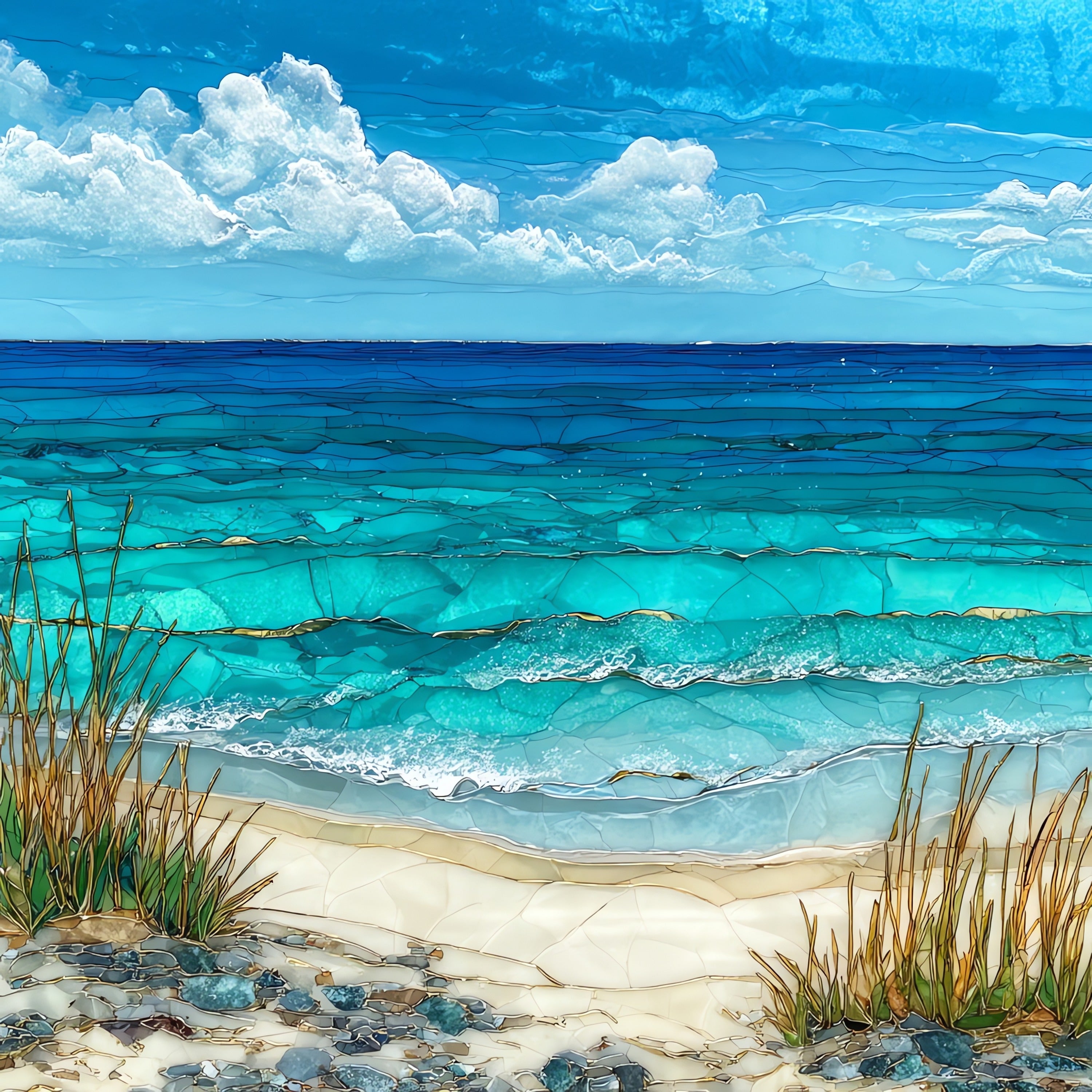 Sanibel Island shell beach — ceramic art tile