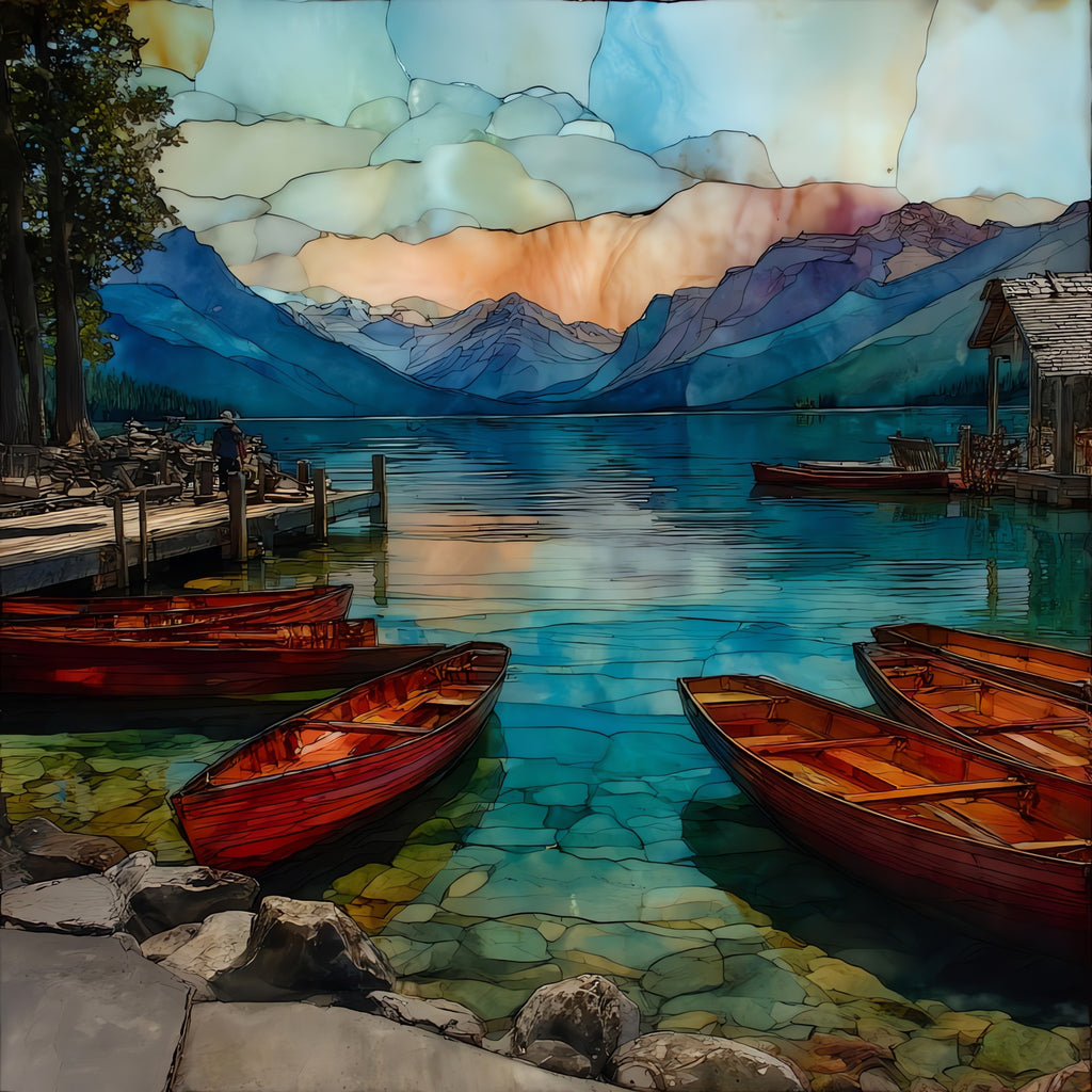 Apgar Village pier on Lake McDonald — ceramic art tile