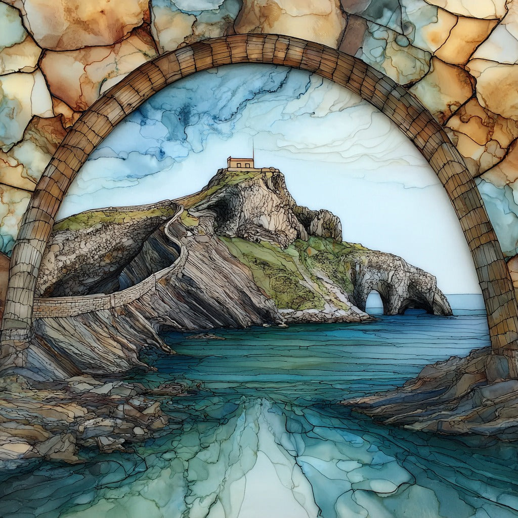 Gaztelugatxe Islet Stone Bridge — ceramic art tile