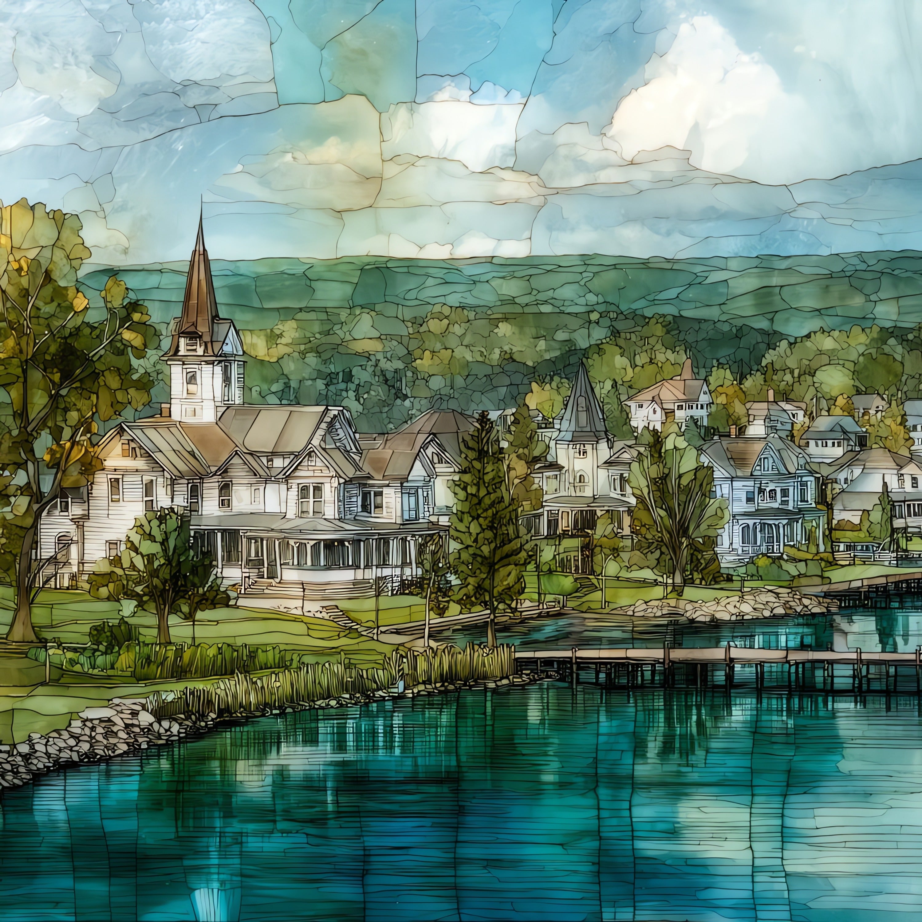 Cooperstown on Otsego Lake — ceramic art tile