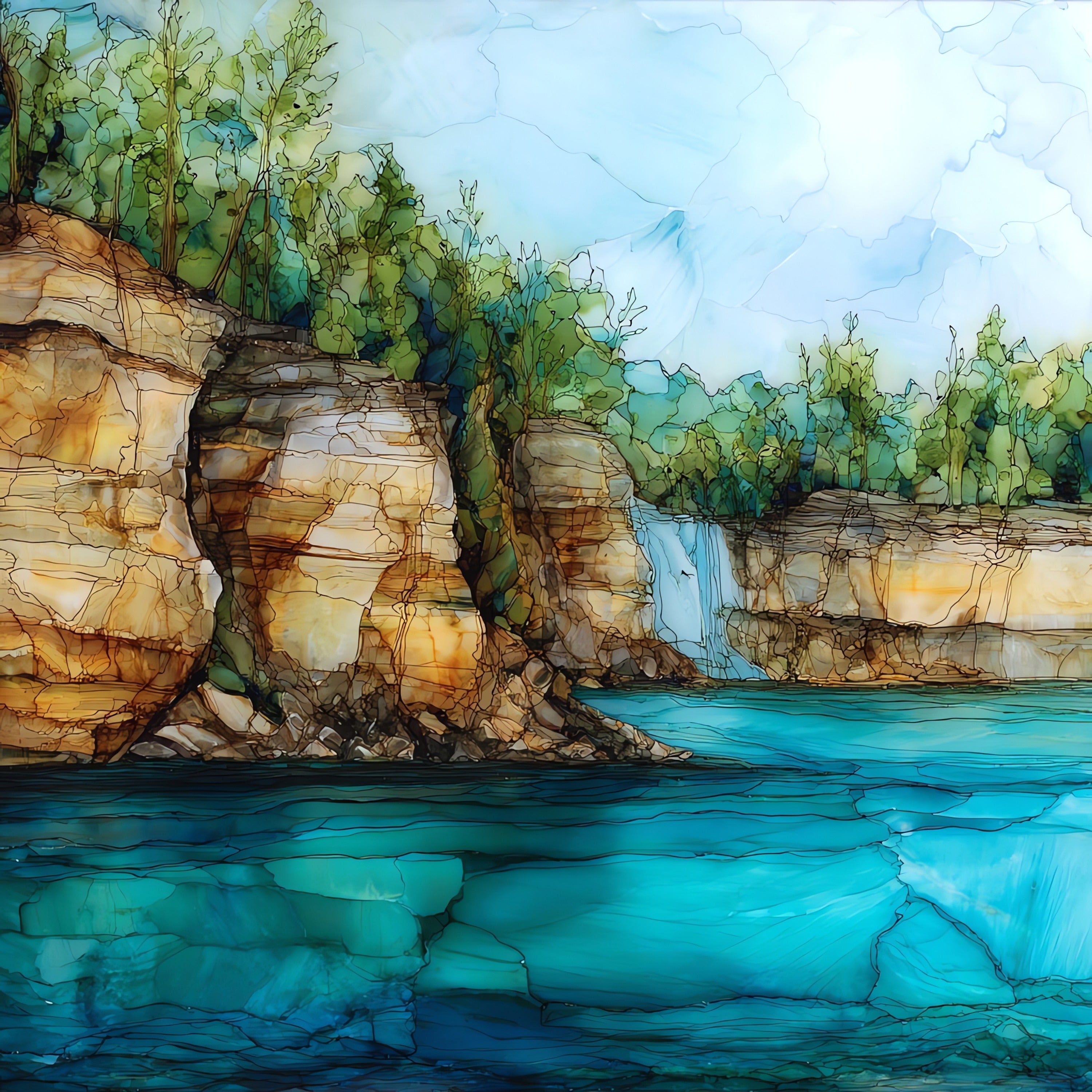 Pictured Rocks Bridalveil Falls — ceramic art tile