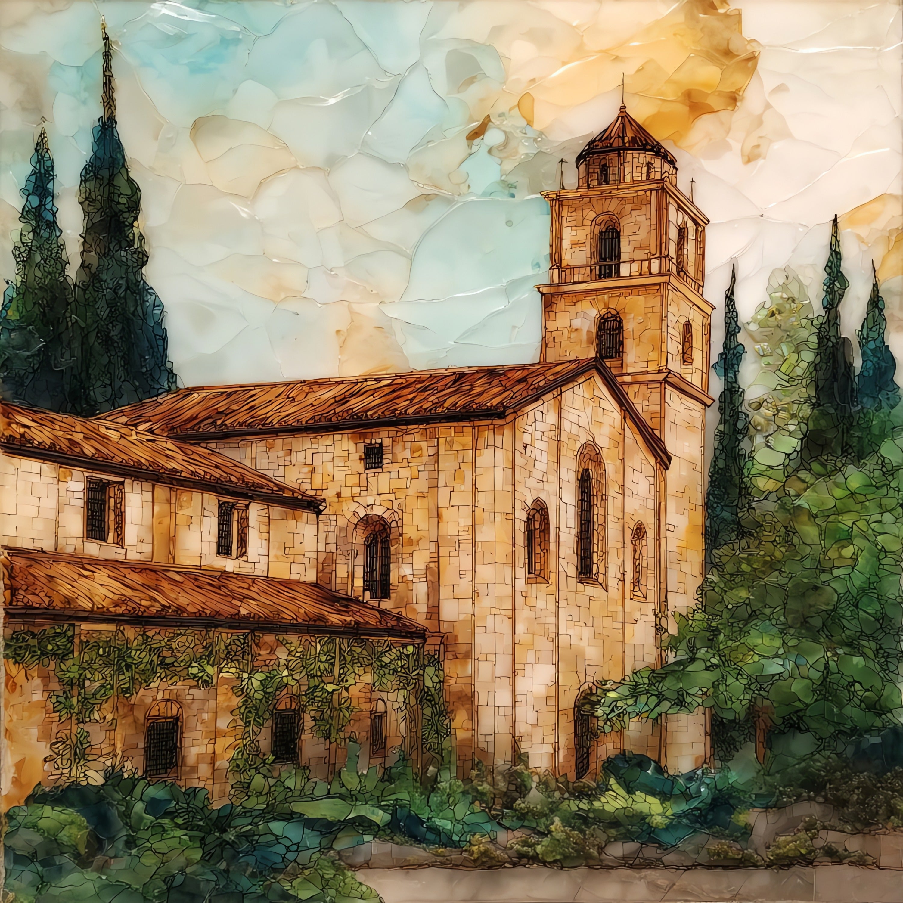 Mission San Gabriel Arcangel — ceramic art tile