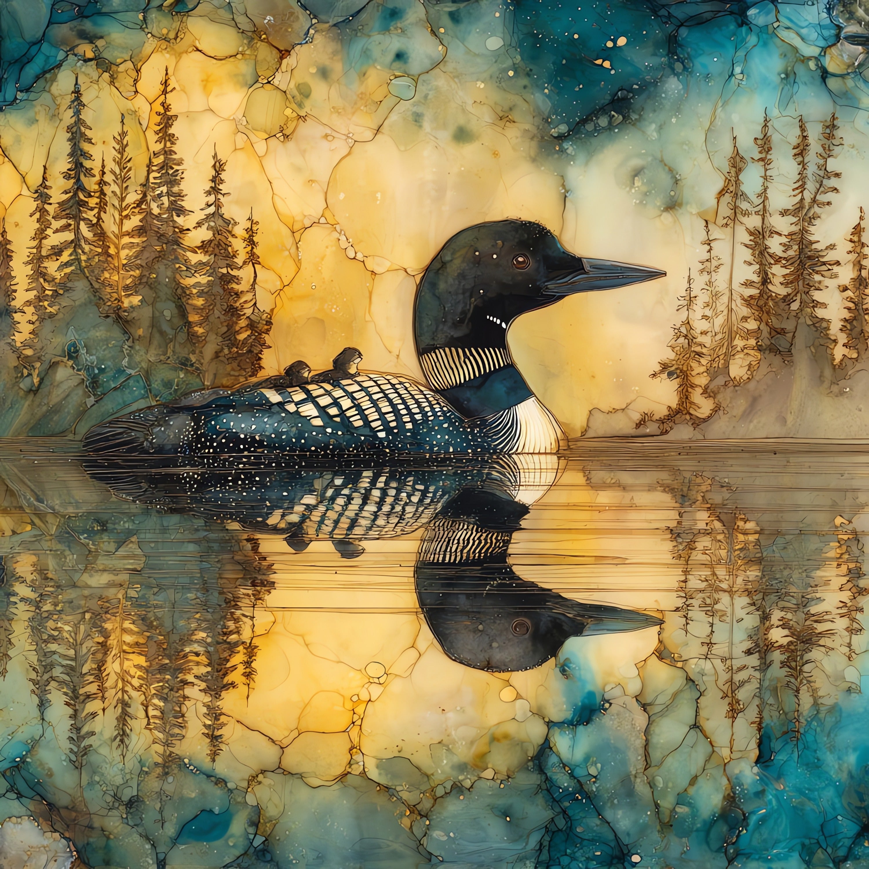 a common loon on an Adirondack — ceramic art tile