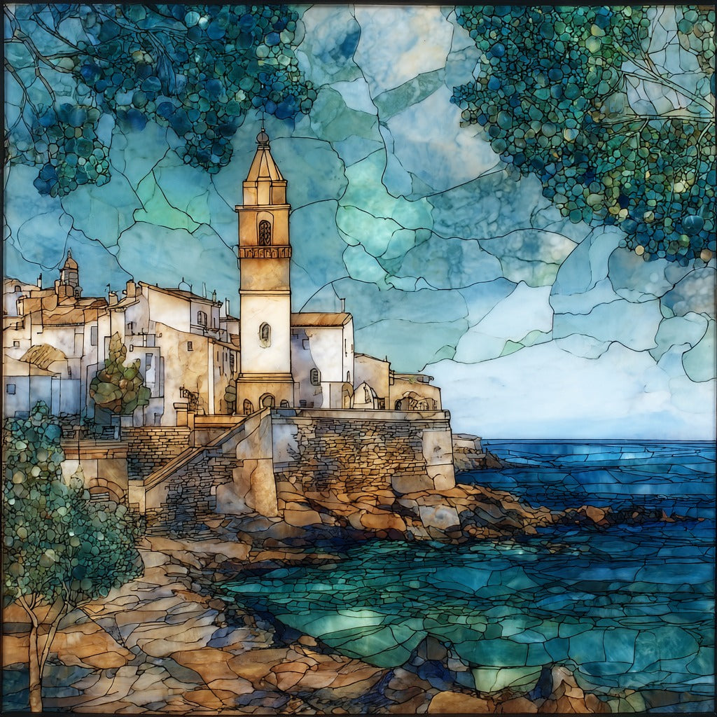 Sitges Baluard Cannon Battery Overlooking the Mediterranean at the Church Headla — ceramic art tile