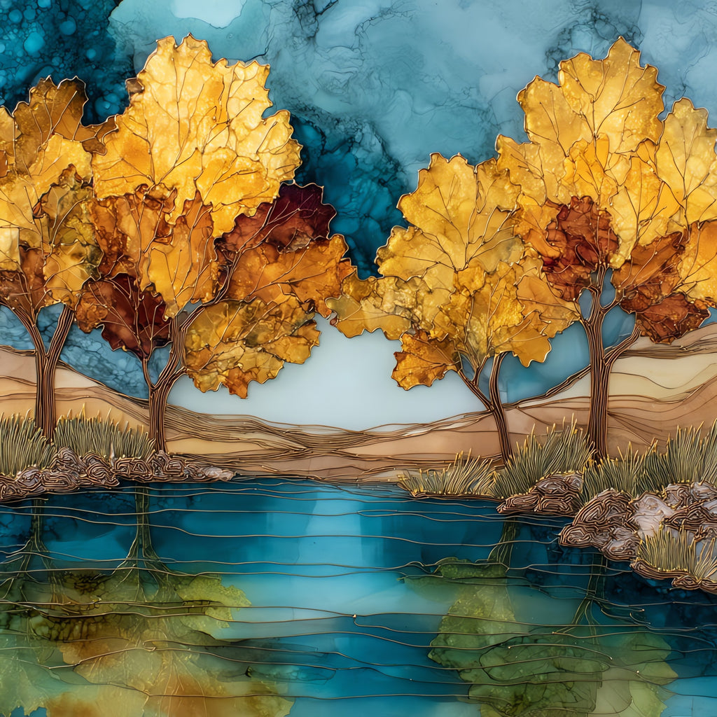 autumn cottonwood along the — ceramic art tile